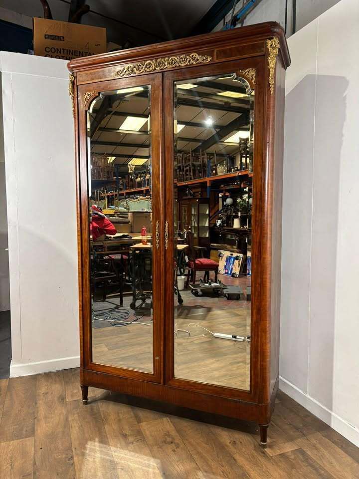 Antique French Louis XV Style Mirrored Armoire