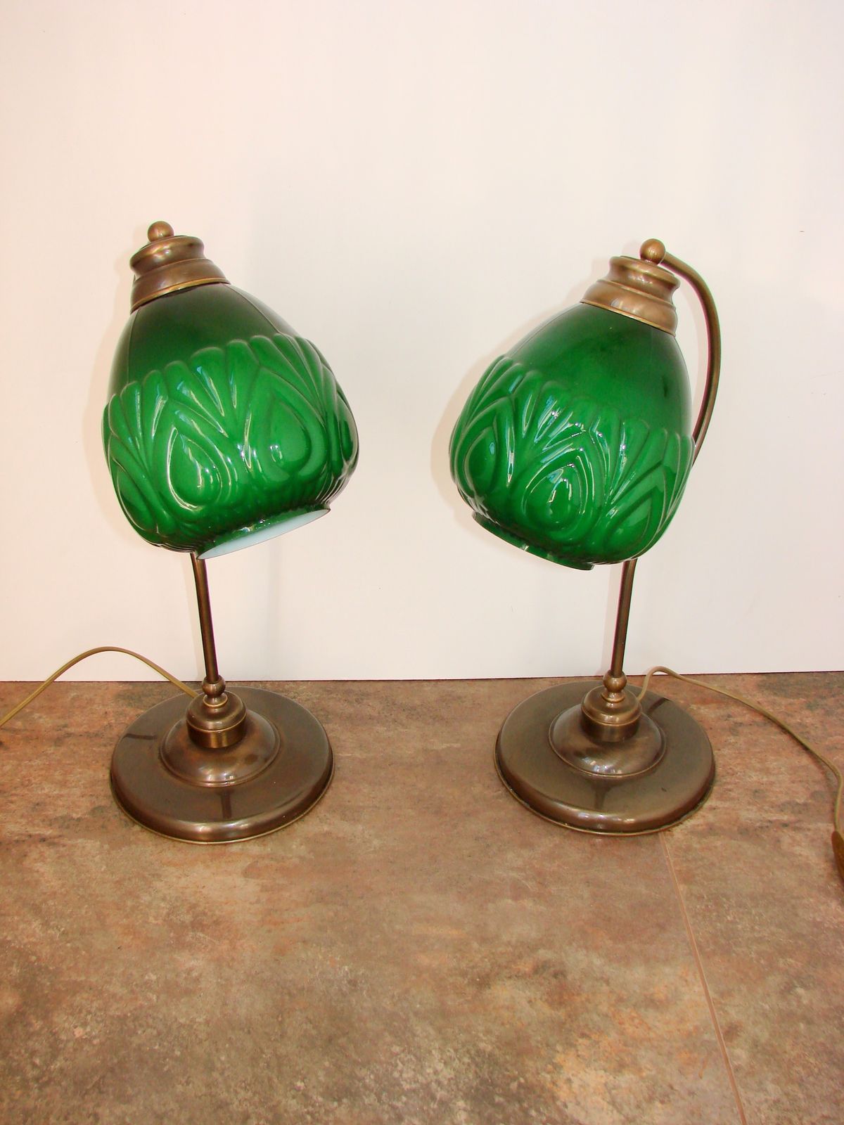 A Pair Of Modern 1980s Table Lamps, Brass And Glass, E27, Height 48 Cm photo for sale