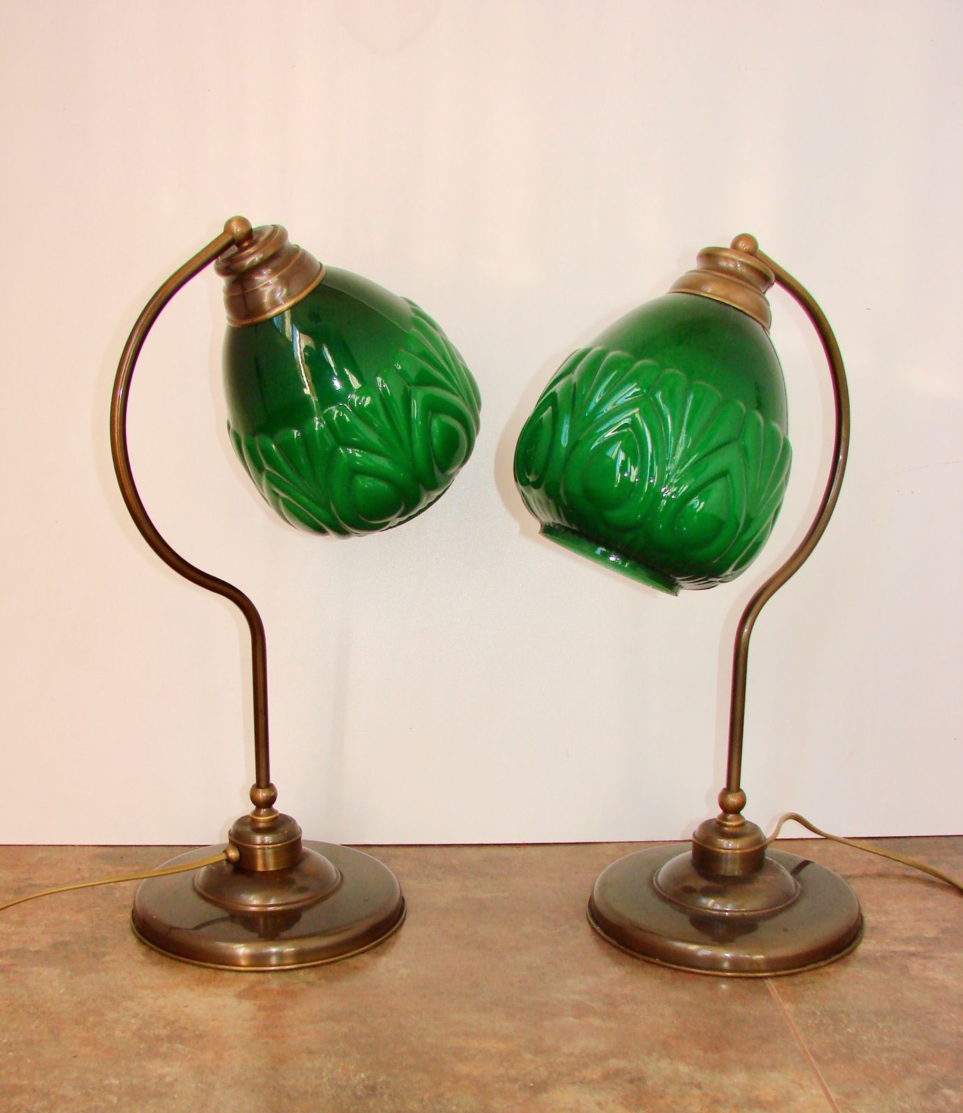 A Pair Of Modern 1980s Table Lamps, Brass And Glass, E27, Height 48 Cm photo vinterior