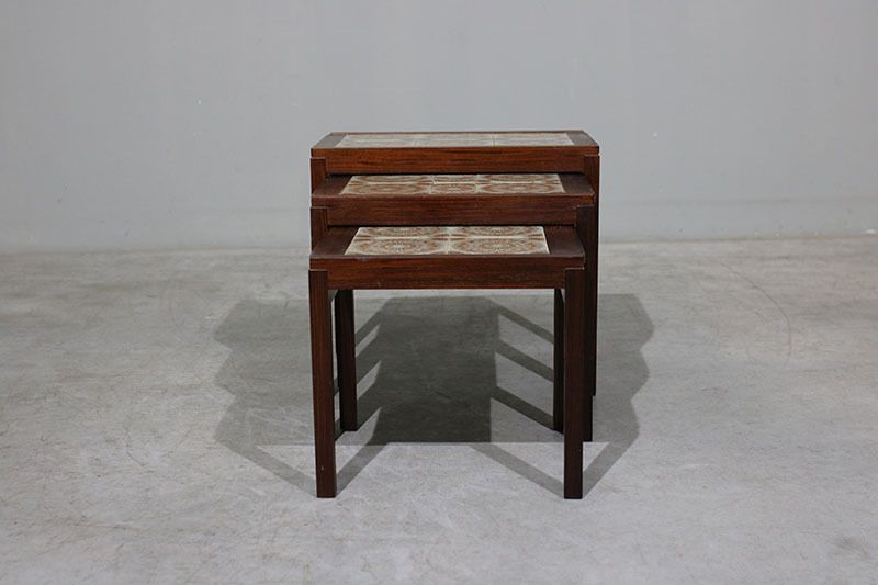 Set Of 3 Danish Side Tables In Rosewood And Tile. photo Furniture