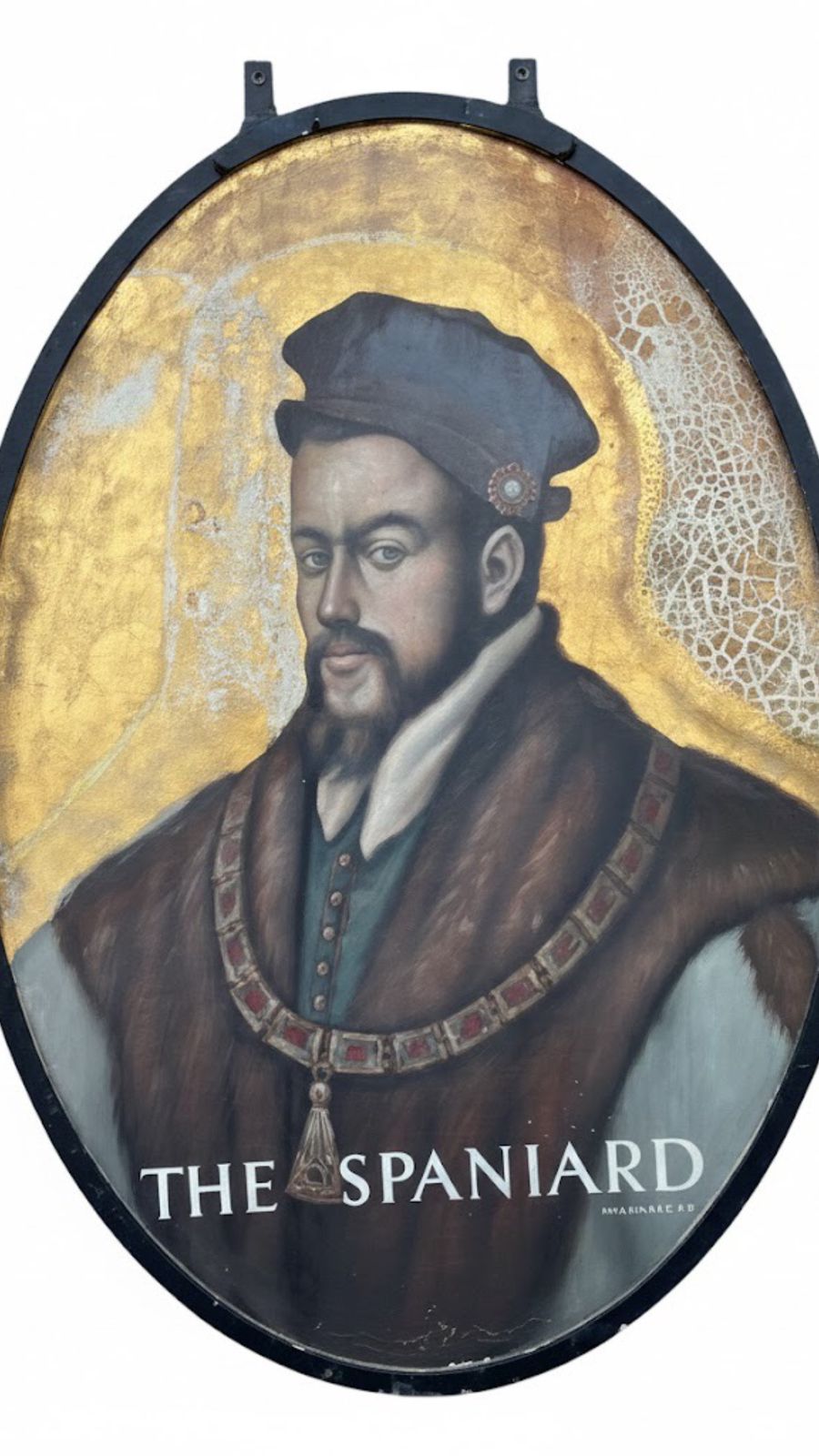 “The Spaniard” Painted Metal & Gilded Pub Sign (Bnhp) photo Art