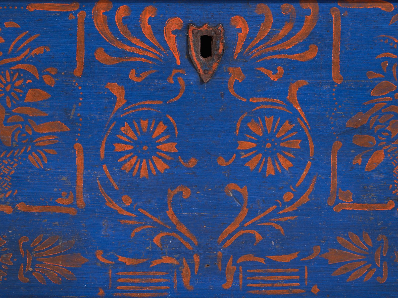 photo furniture Antique Blue Painted Wooden Chest – Folk Art Blanket Chest – Central Europe C.1900