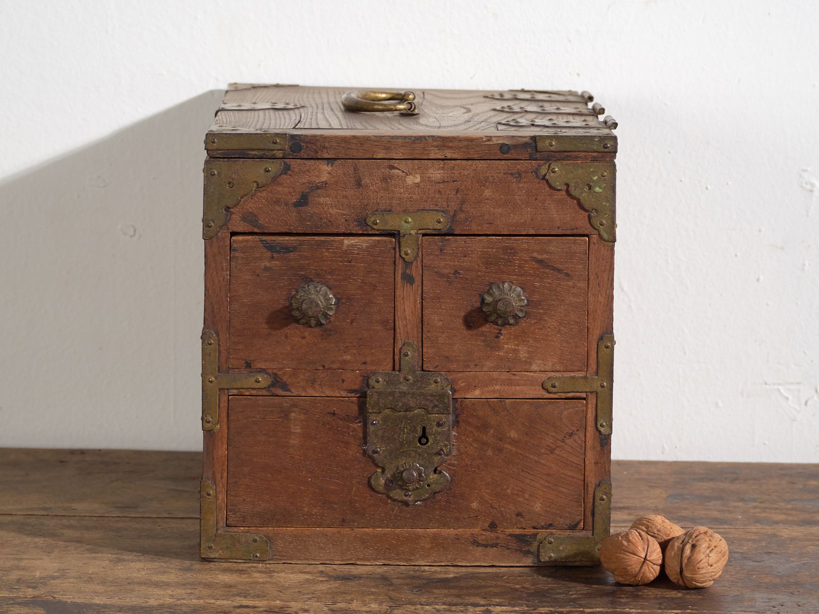 859.0 Antique Japanese Storage Box With Drawers And Hinged Lid – Early Showa Period (C.1928) photo