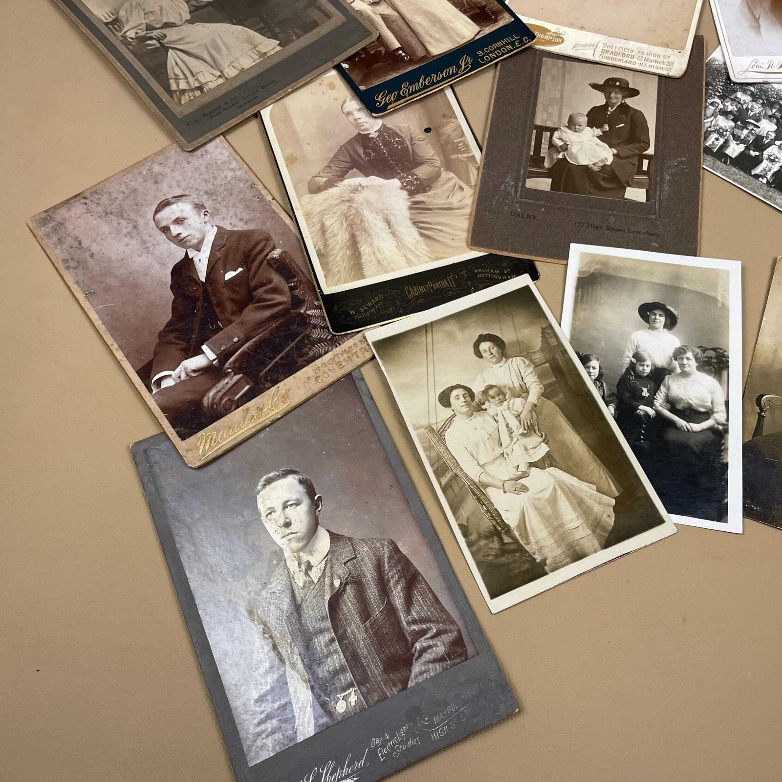 Vintage Cabinet Card Photo Lot Antique Portrait Ephemera Victorian Era Studio Photographs Post Cards Figures People Collection photo furniture