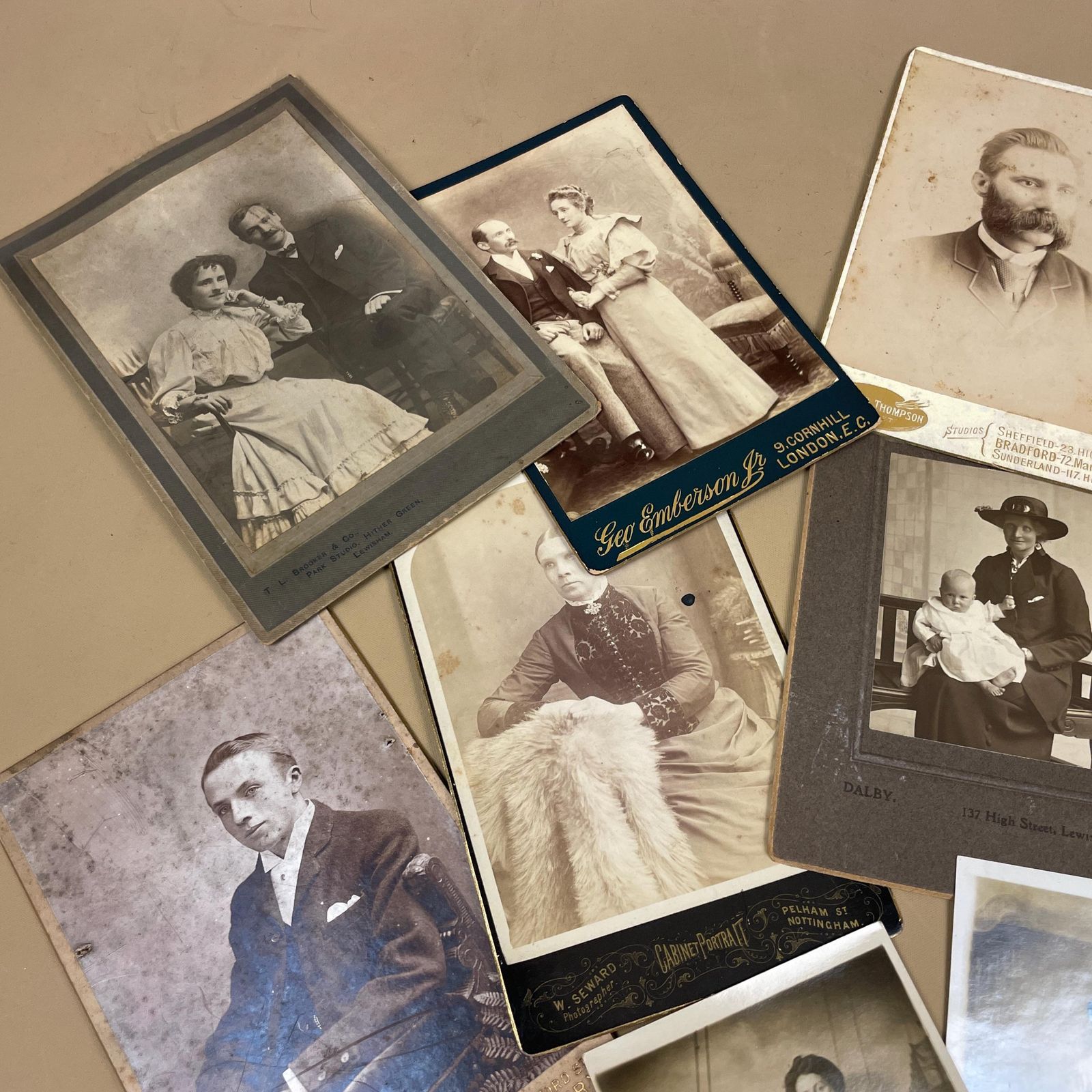 Vintage Cabinet Card Photo Lot Antique Portrait Ephemera Victorian Era Studio Photographs Post Cards Figures People Collection photo for sale