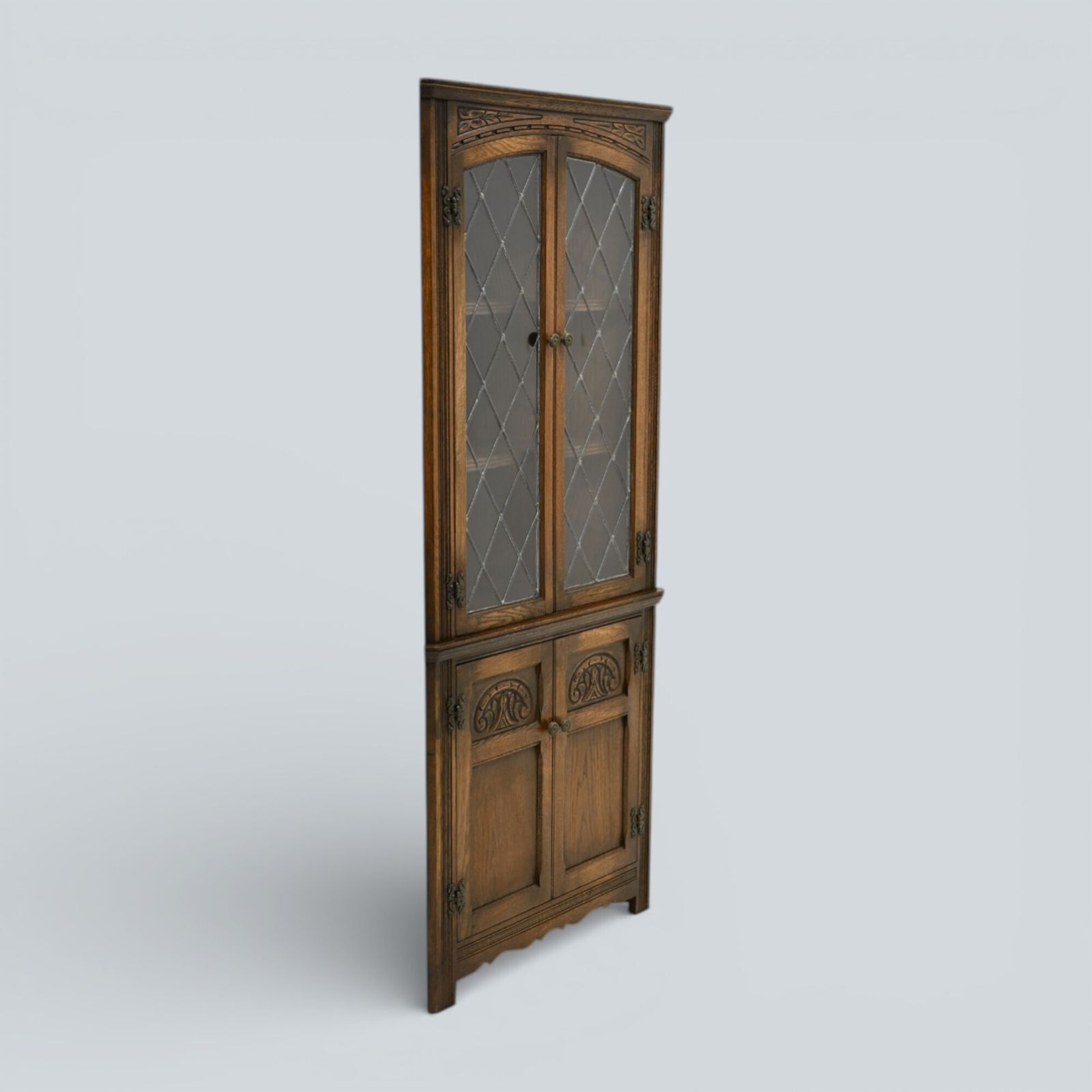 photo furniture Oak Corner Display Cabinet Old Charm Leaded Glass Light Oak Free Uk Delivery*