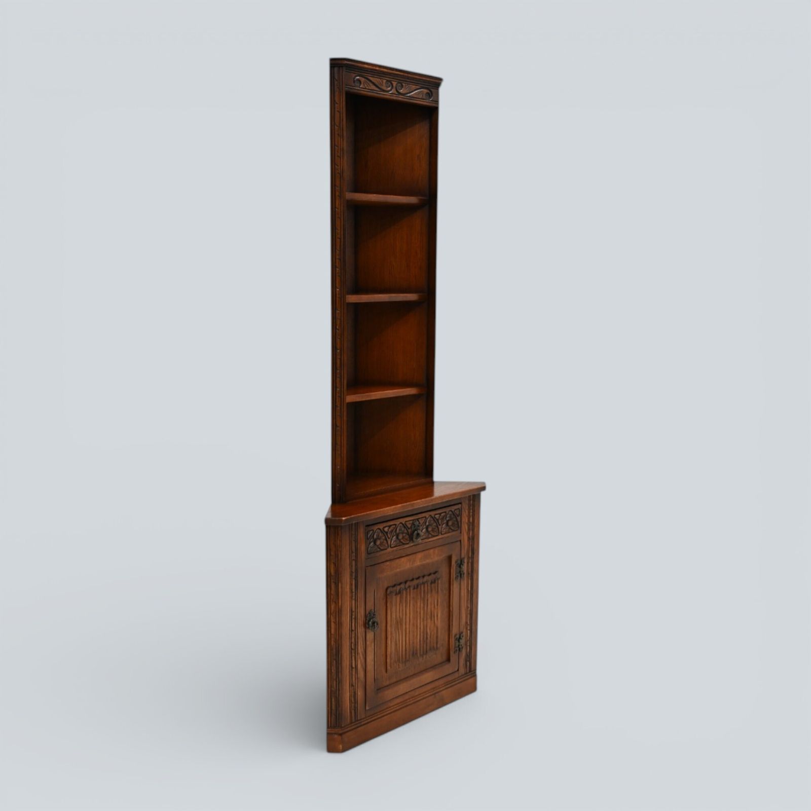Old Charm Tall Corner Unit With Cupboard And Shelves Carvings Free Uk Delivery photo vintage