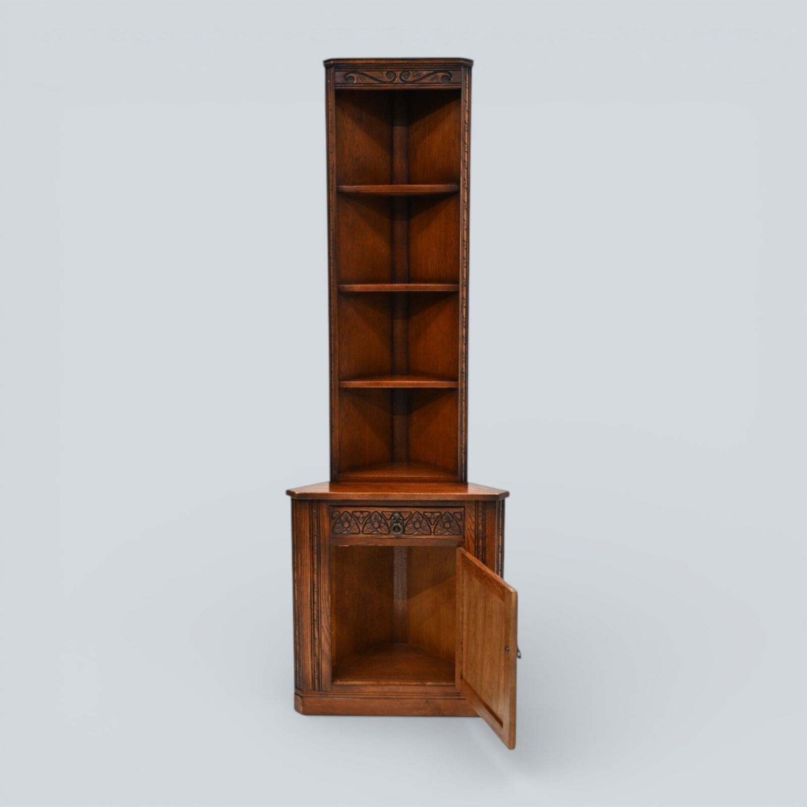 photo furniture Old Charm Tall Corner Unit With Cupboard And Shelves Carvings Free Uk Delivery