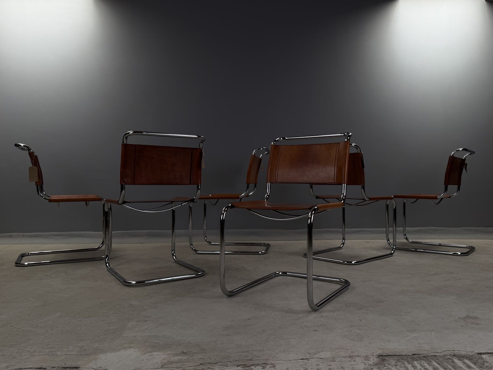 photo buy 6 Dining Chairs Mart Stam Marcel Breuer S33 Set Of Six Fasem Chrome Tan Brown Cognac Leather Cantilever Bauhaus 6 Mid Century Dining Chairs 226
