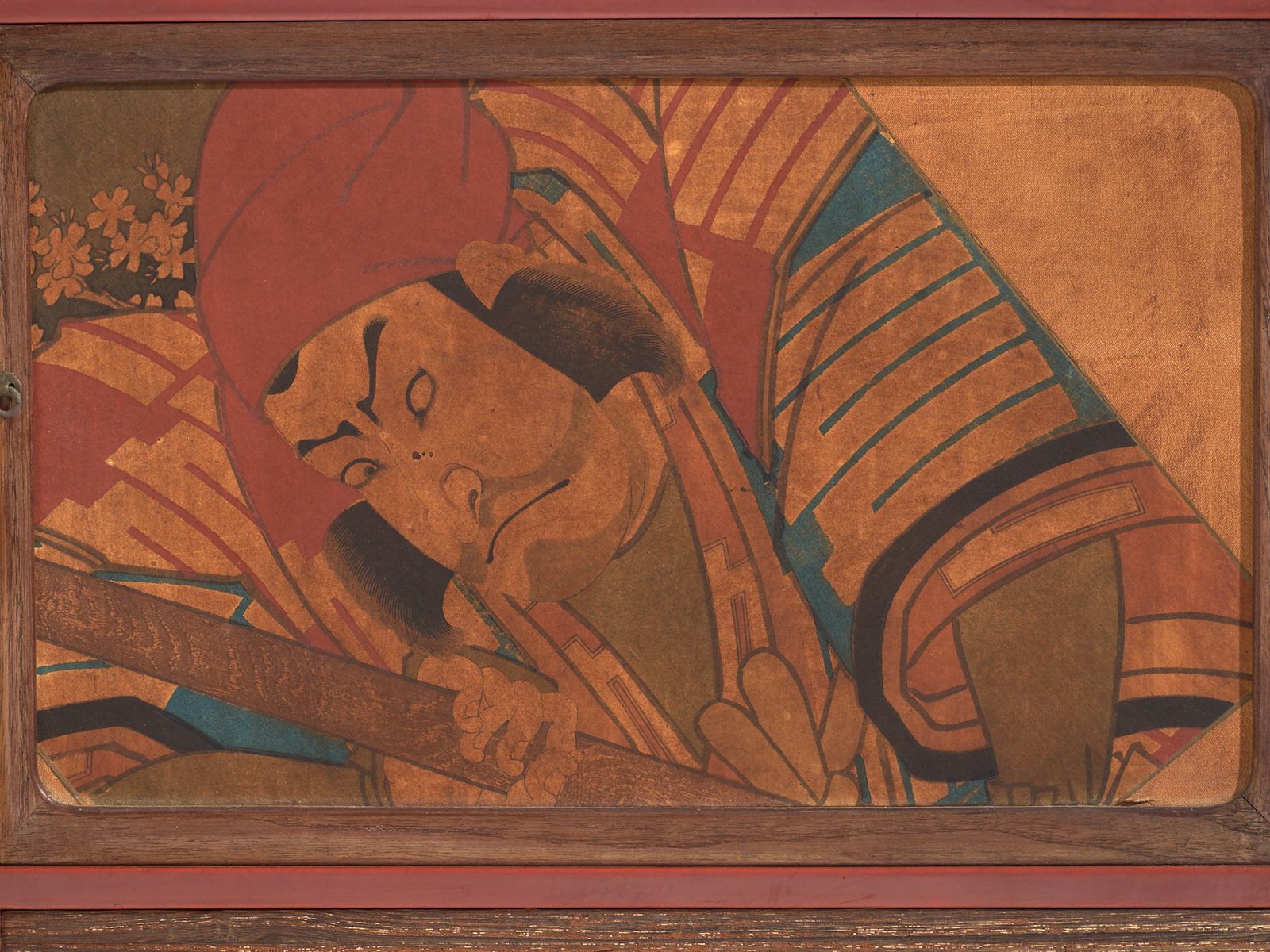 Japanese Cabinet With Kabuki Decorated Sliding Doors In Paulownia Wood, Early Showa Period, Circa 1926–1970 photo buy