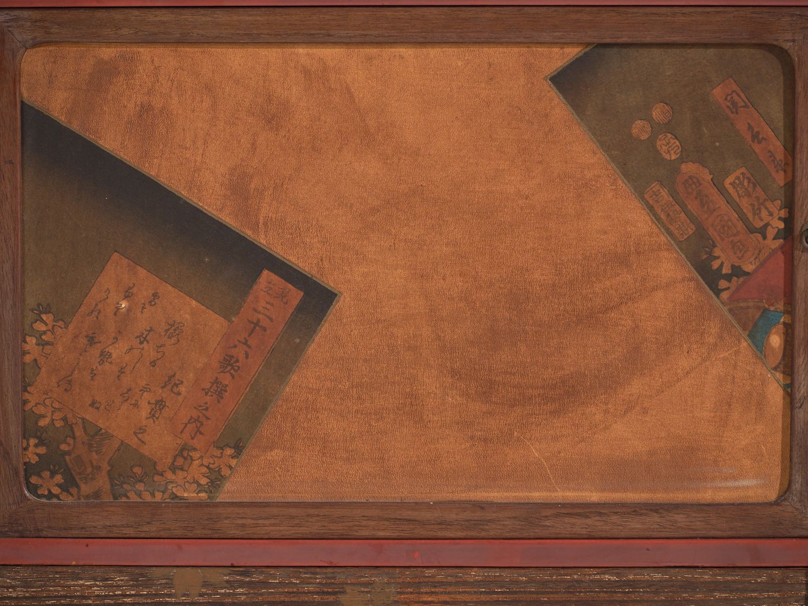 Japanese Cabinet With Kabuki Decorated Sliding Doors In Paulownia Wood, Early Showa Period, Circa 1926–1970 photo vintage