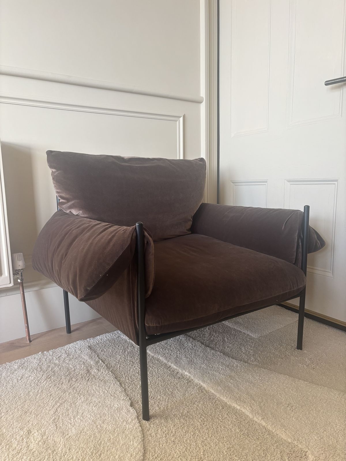 Six The Residence Metal & Velvet Lounge Chair   Chocolate
