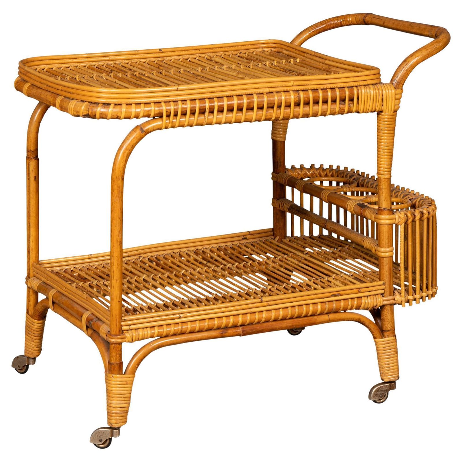 Vintage 20th Century Italian Rattan & Bamboo Drinks Trolley C.1960
