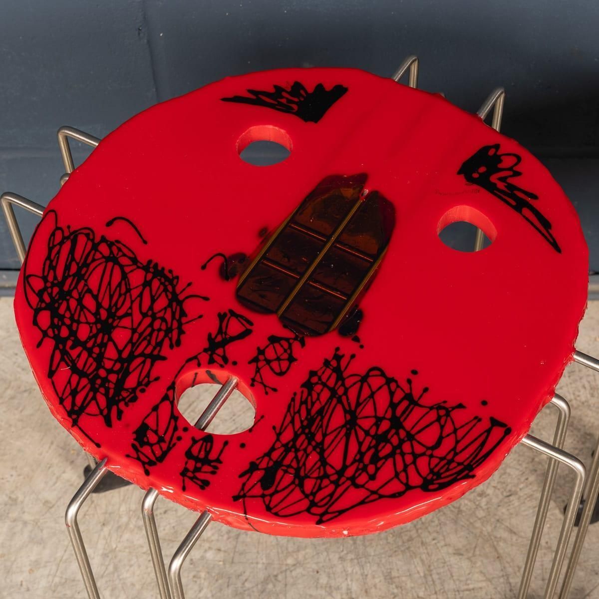 Gaetano Pesce Set Of 3 Red Resin Fish Design Tables From Italy photo 5394.0