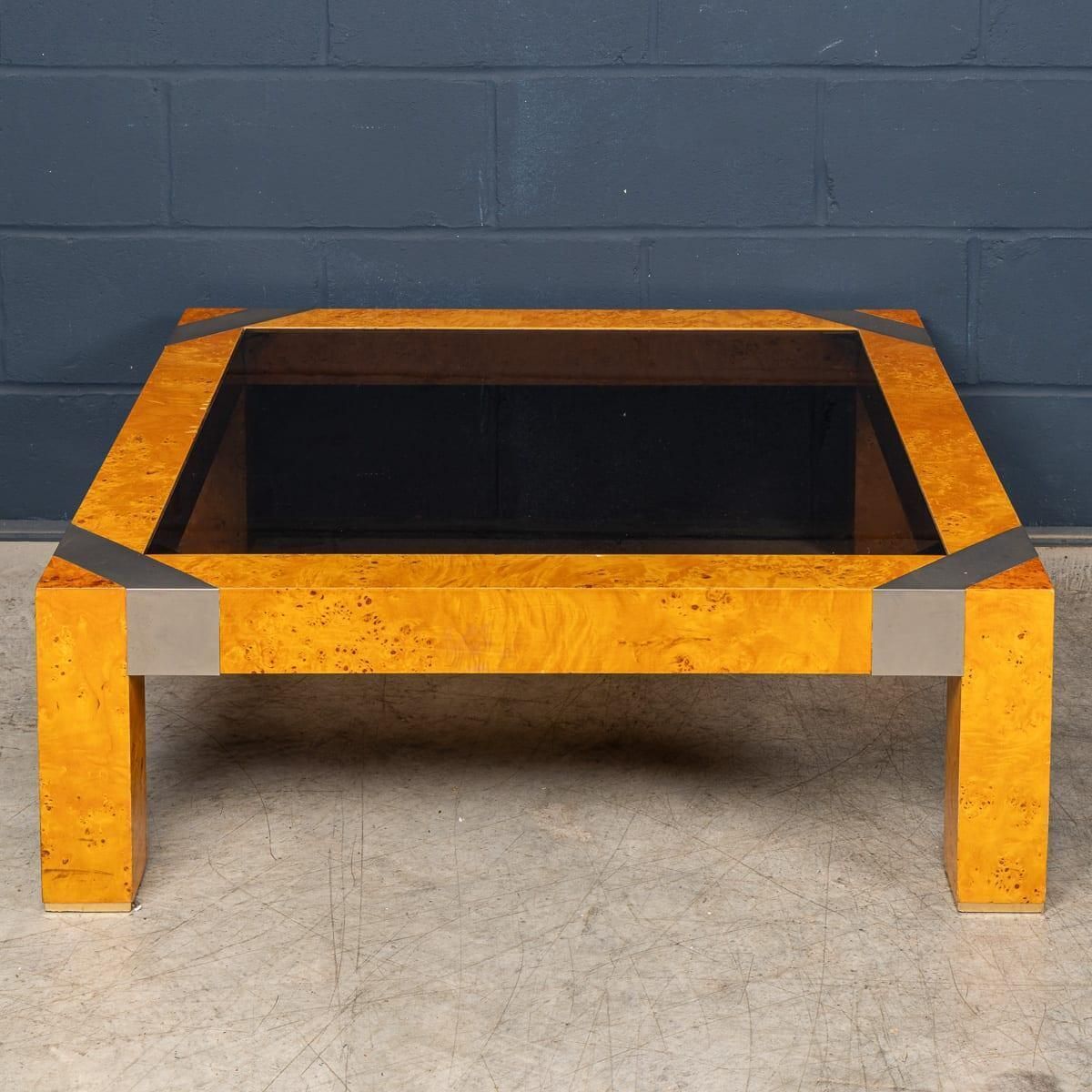 20thc Italian Walnut & Glass Coffee Table Attributable To Willy Rizzo C.1970 photo for sale