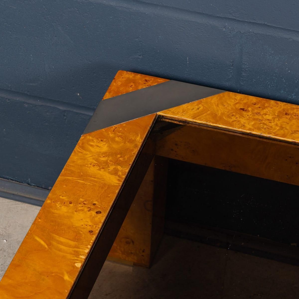 photo for sale 20thc Italian Walnut & Glass Coffee Table Attributable To Willy Rizzo C.1970