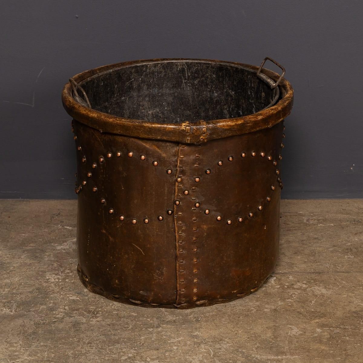Antique 20th Century Edwardian Vellum Clad Metal Lined Log Bucket C.1910 photo furniture
