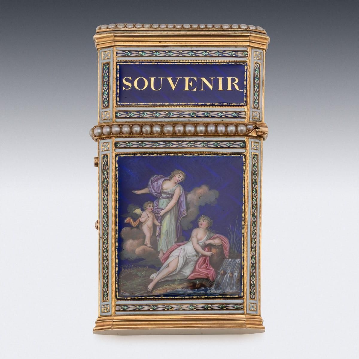 Antique 18thc Swiss Gold, Enamel & Seed Pearl Aide Memoire "Souvenir" Box C.1790 photo Home Decor