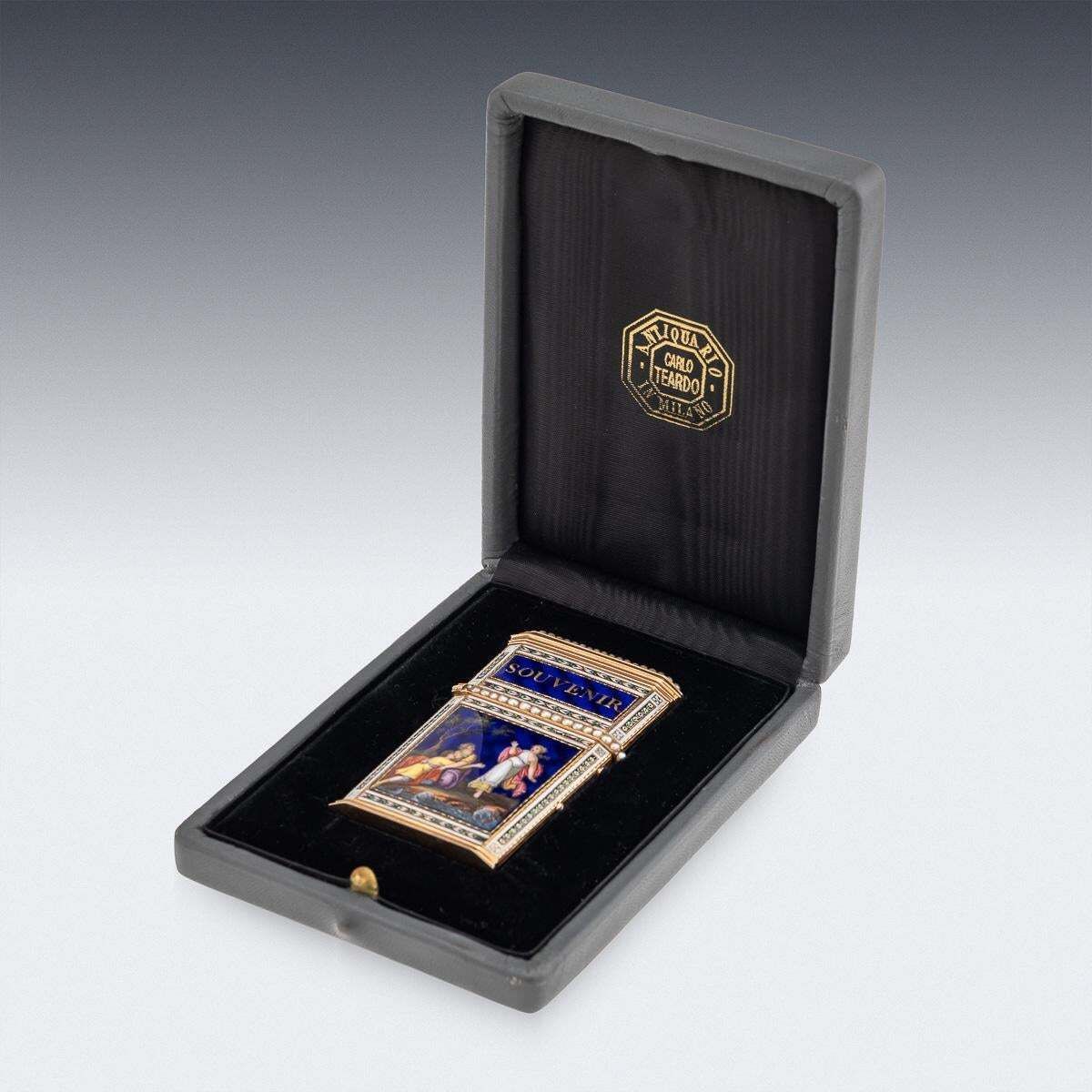 photo furniture Antique 18thc Swiss Gold, Enamel & Seed Pearl Aide Memoire "Souvenir" Box C.1790