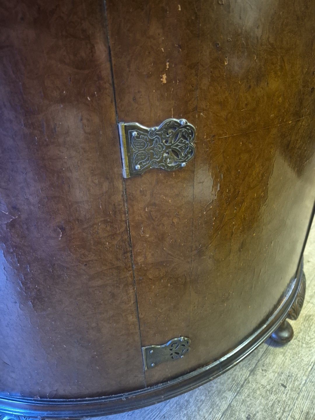Early 20thc Burr Walnut Demi Lune Side Cocktail Drinks Cabinet By G & F photo buy