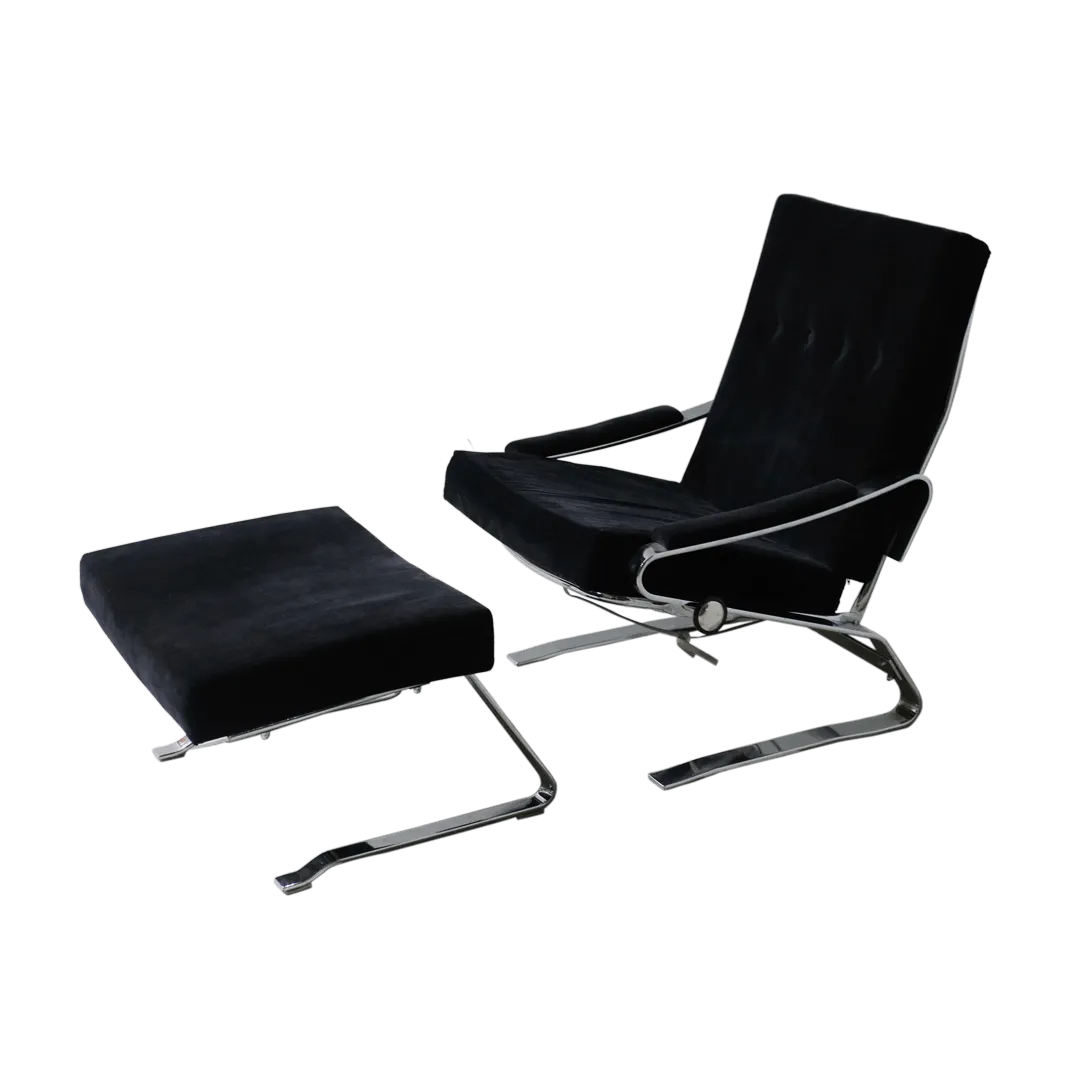 Nordic Armchair From The 1970s With Footrest.