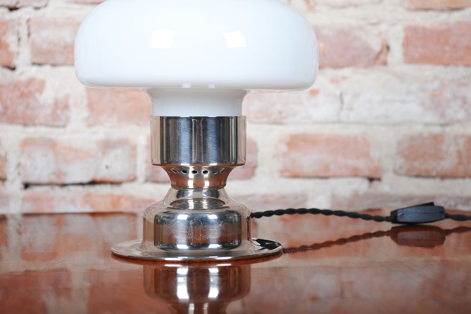 Restored Art Deco Table Lamp, Chrome Plated Steel, Opaline Glass, Czech, 1920s photo 450.0
