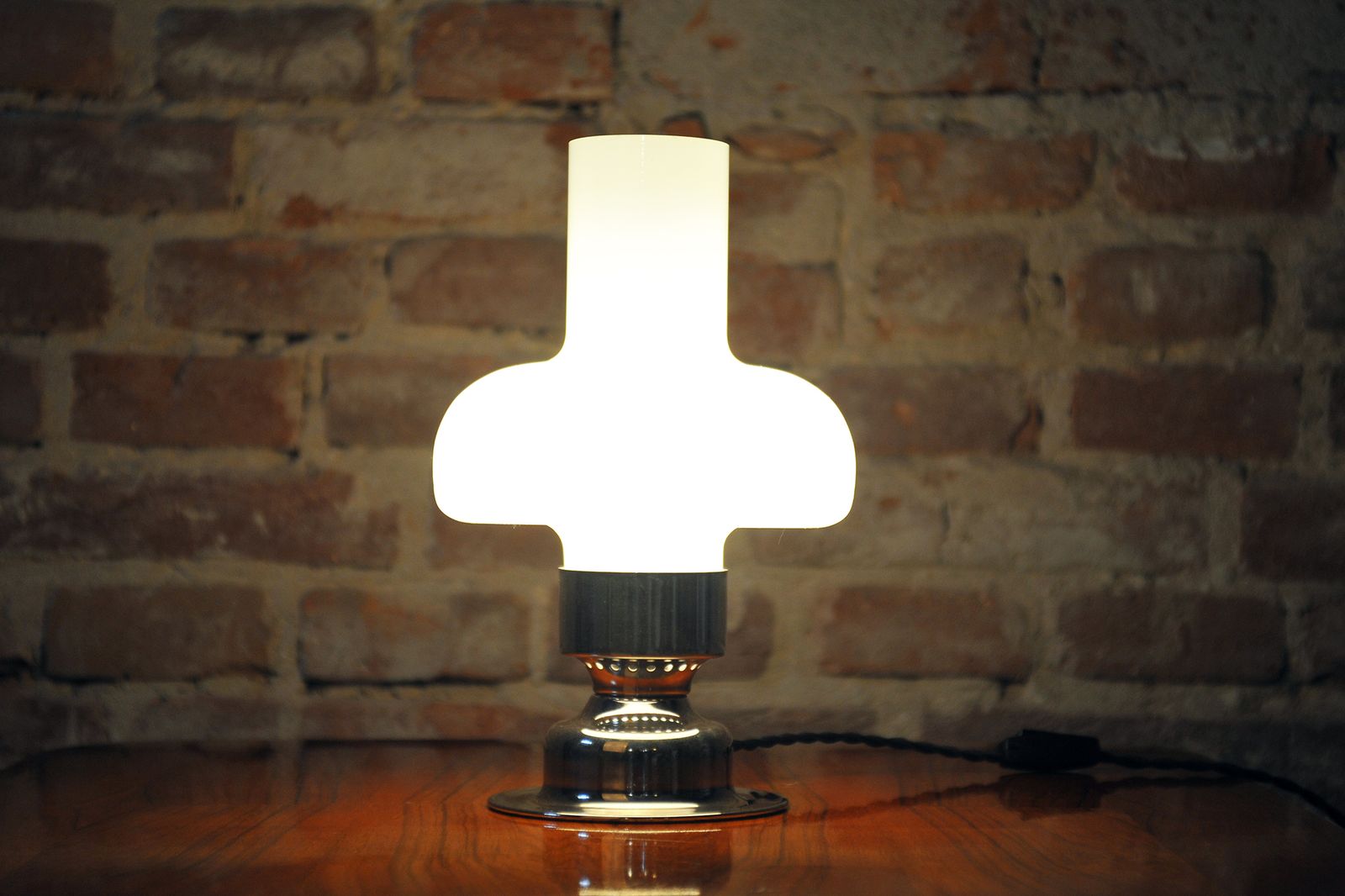 Restored Art Deco Table Lamp, Chrome Plated Steel, Opaline Glass, Czech, 1920s photo vinterior