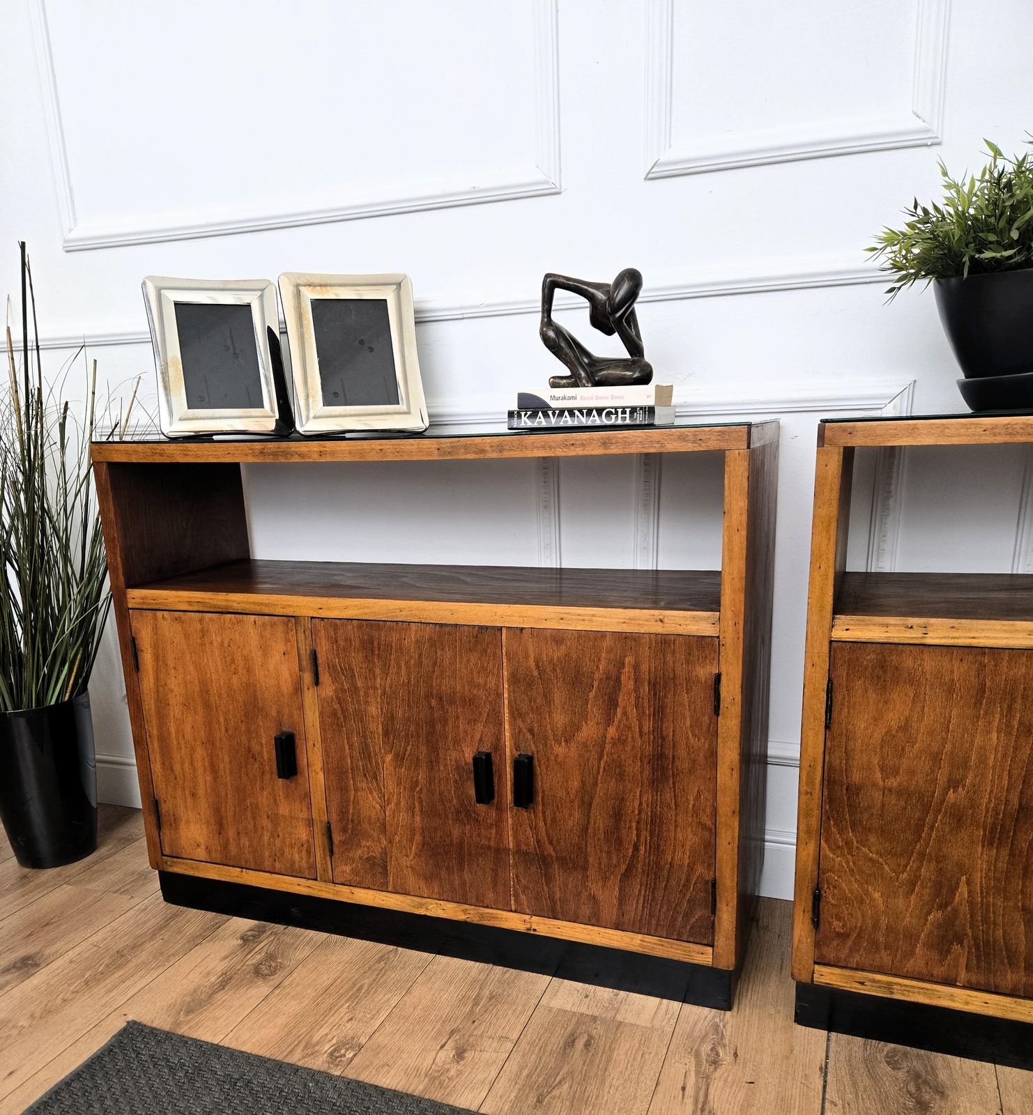 Pair Of 70s Mid Century Regency Art Deco Italian Wood Console Sideboard Credenza photo for sale