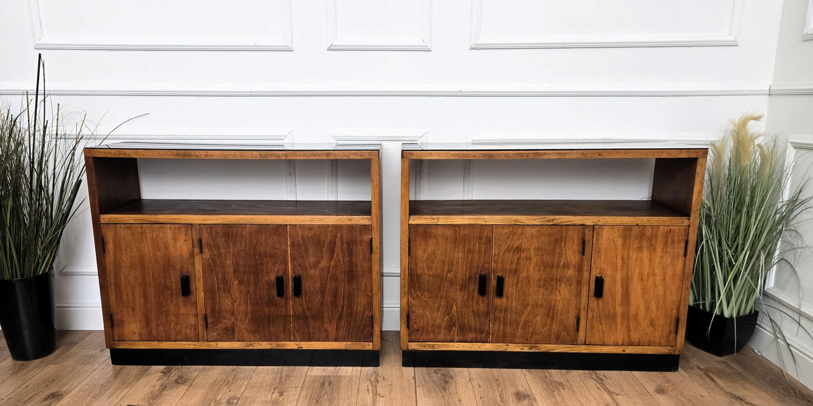 Pair Of 70s Mid Century Regency Art Deco Italian Wood Console Sideboard Credenza photo buy