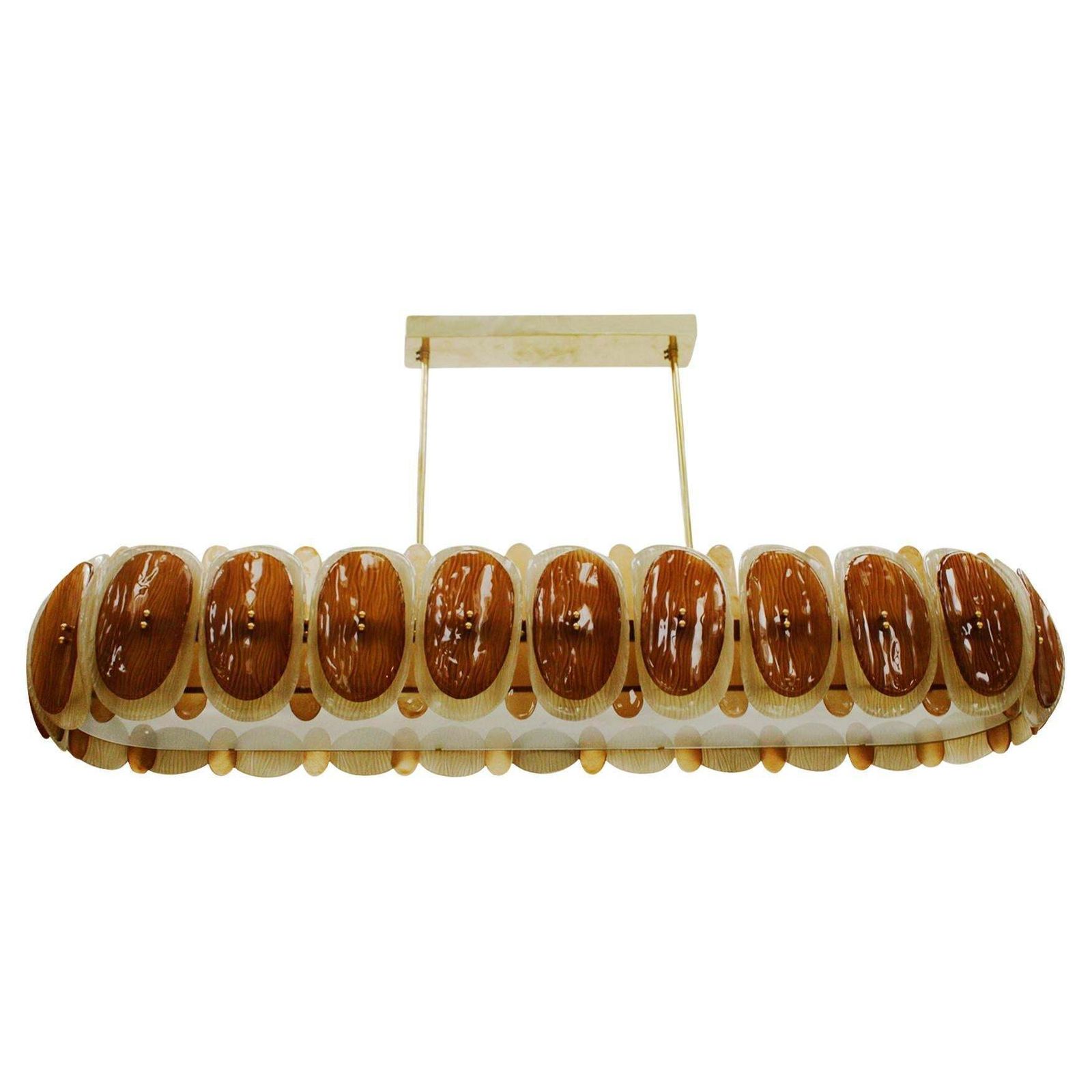 Midmodern Style Italian Brass Pendant Lamp With Brown And Beige Murano Glass