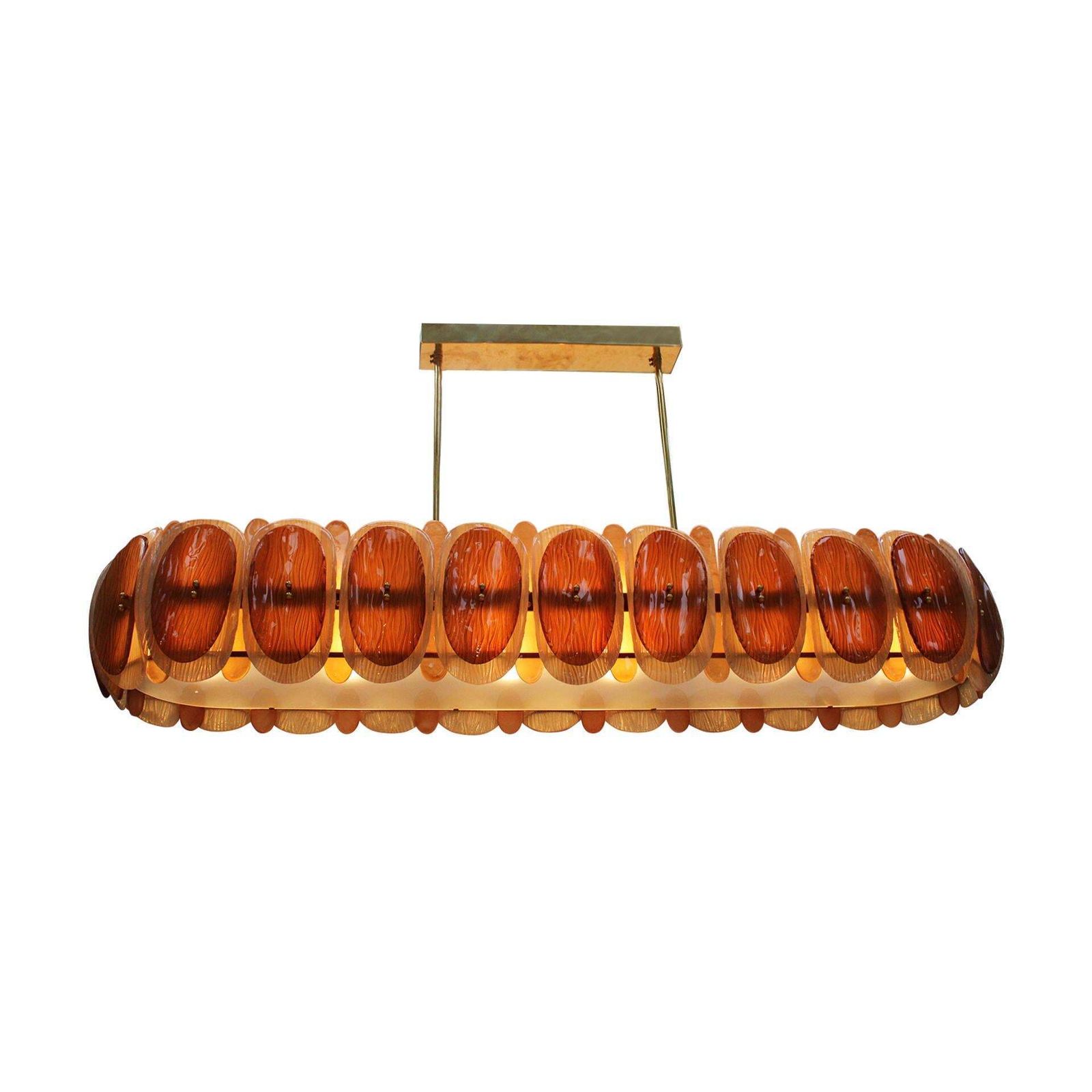 Midmodern Style Italian Brass Pendant Lamp With Brown And Beige Murano Glass photo for sale