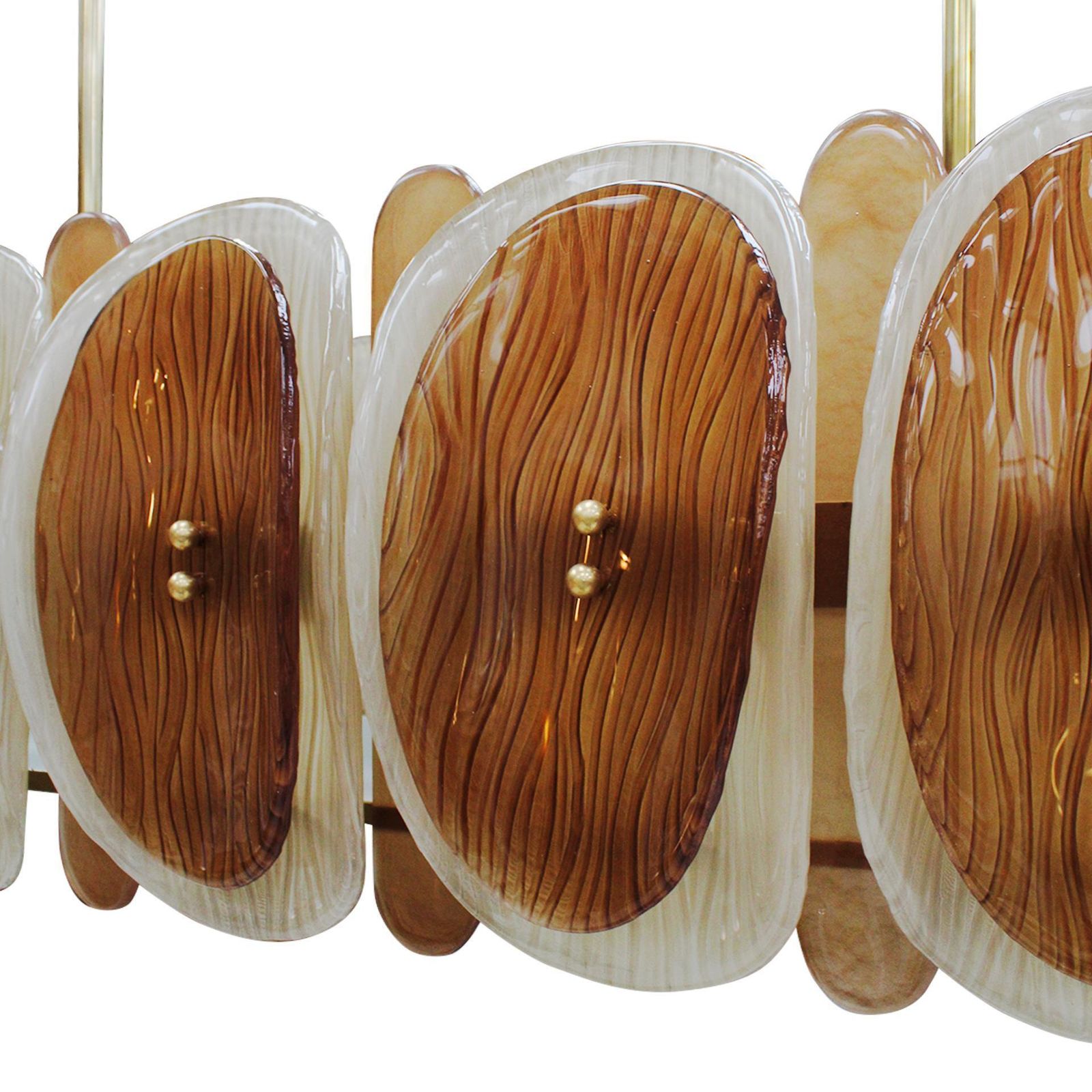photo furniture Midmodern Style Italian Brass Pendant Lamp With Brown And Beige Murano Glass