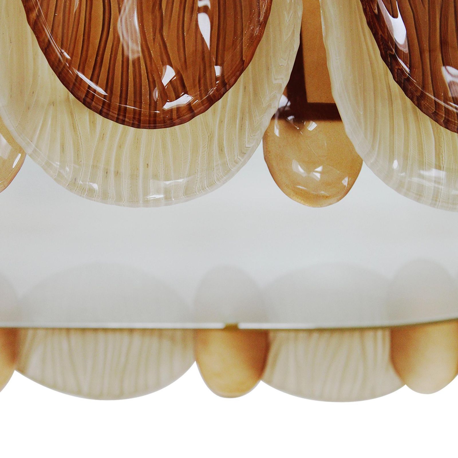 Lighting Midmodern Style Italian Brass Pendant Lamp With Brown And Beige Murano Glass photo