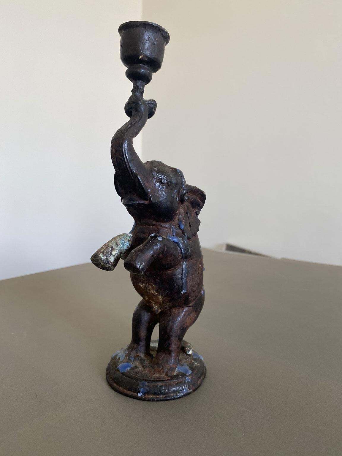 Antique Bronze Elephant Candle Holder, Eastern Origin, Circa 1890 photo vinterior