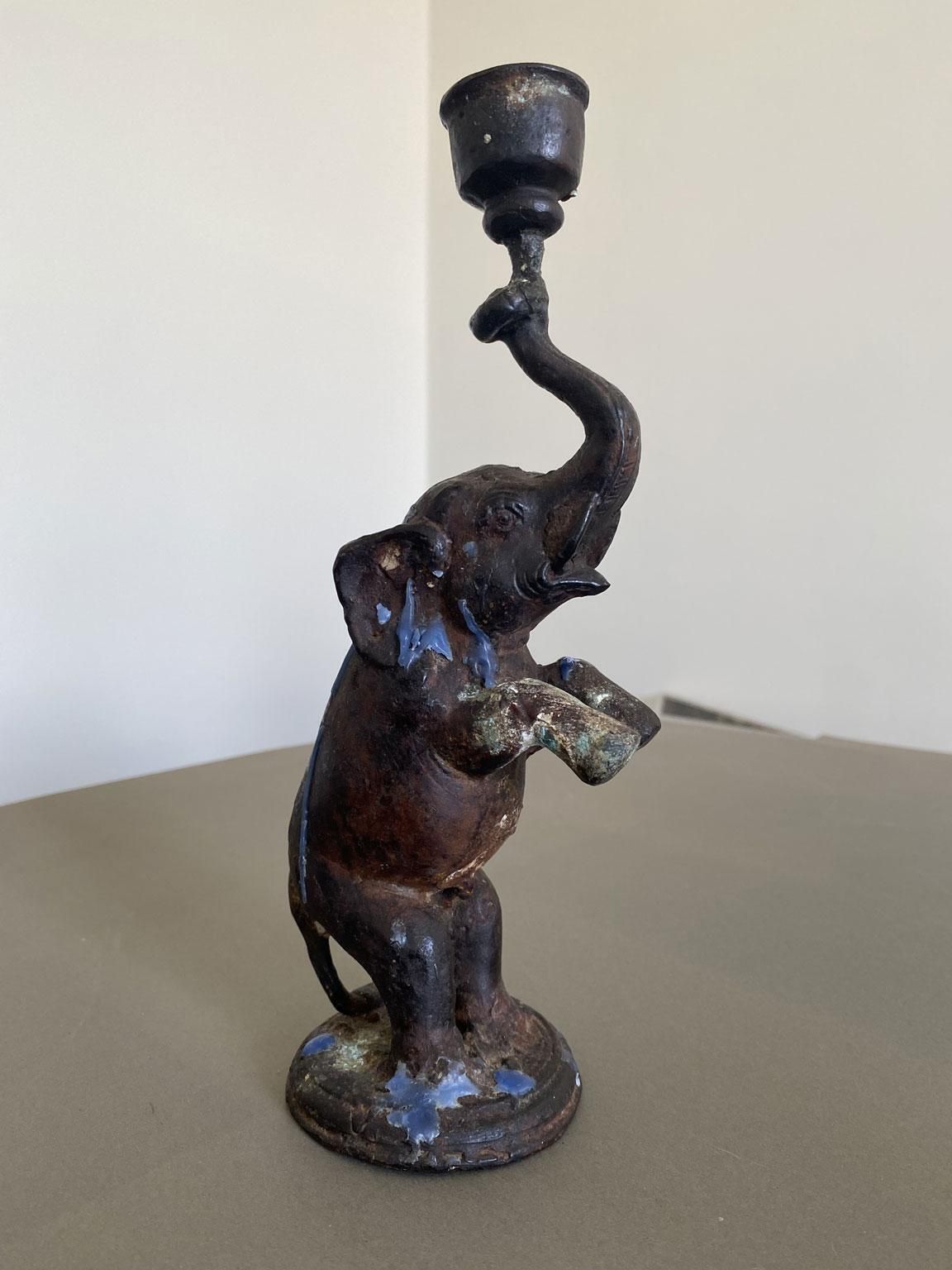 Antique Bronze Elephant Candle Holder, Eastern Origin, Circa 1890 photo vintage