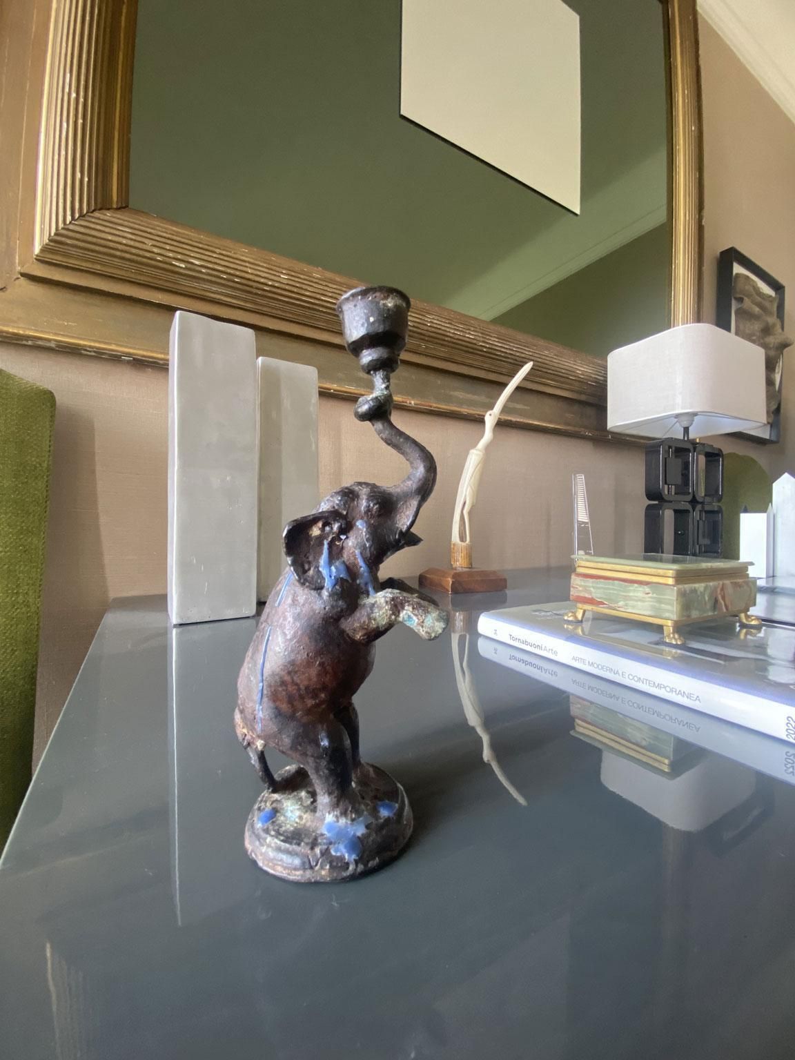 642.0 Antique Bronze Elephant Candle Holder, Eastern Origin, Circa 1890 photo