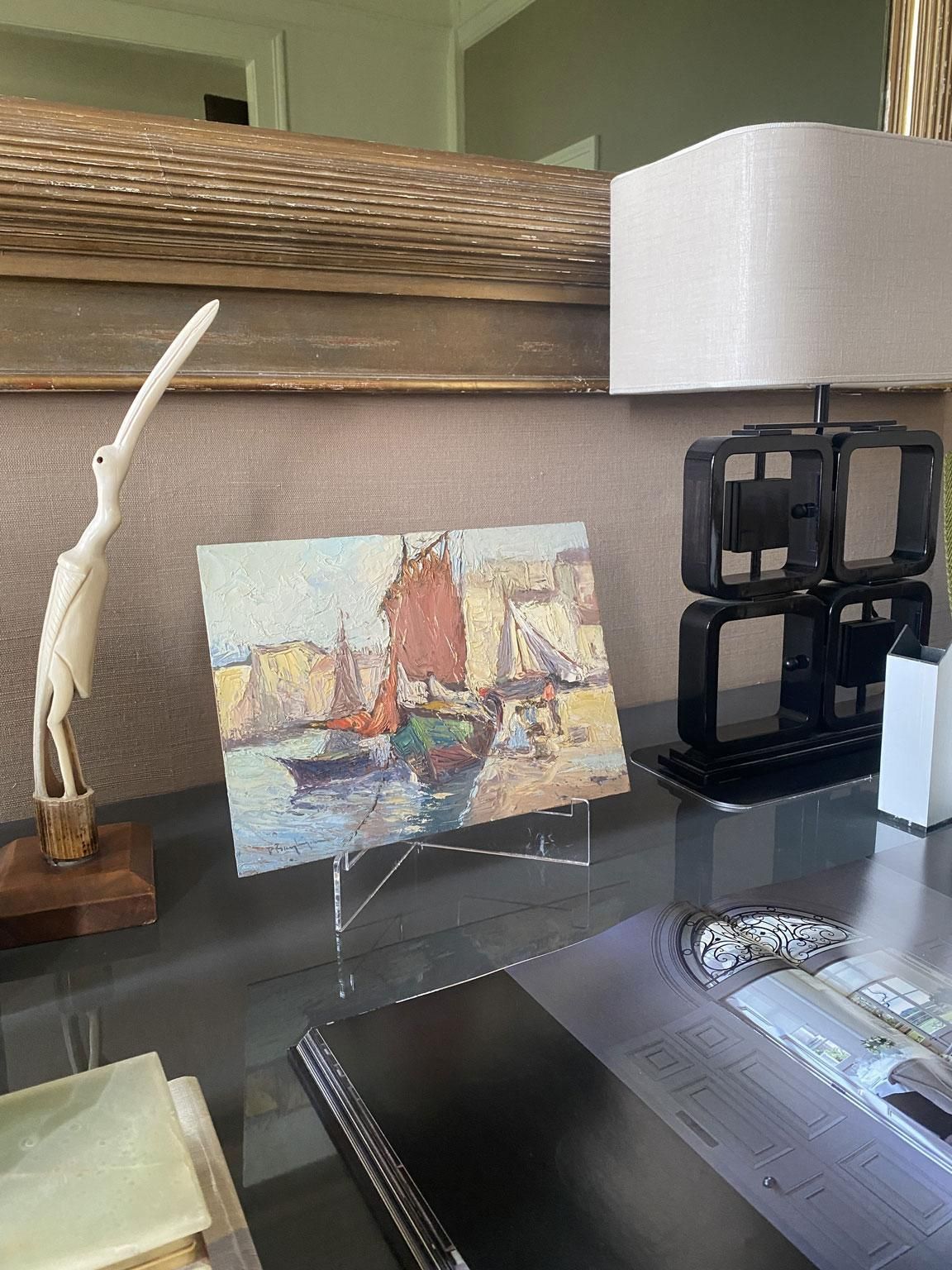 photo buy Seascape Oil Painting Of Sailboats, Post Impressionist, Signed, 1979