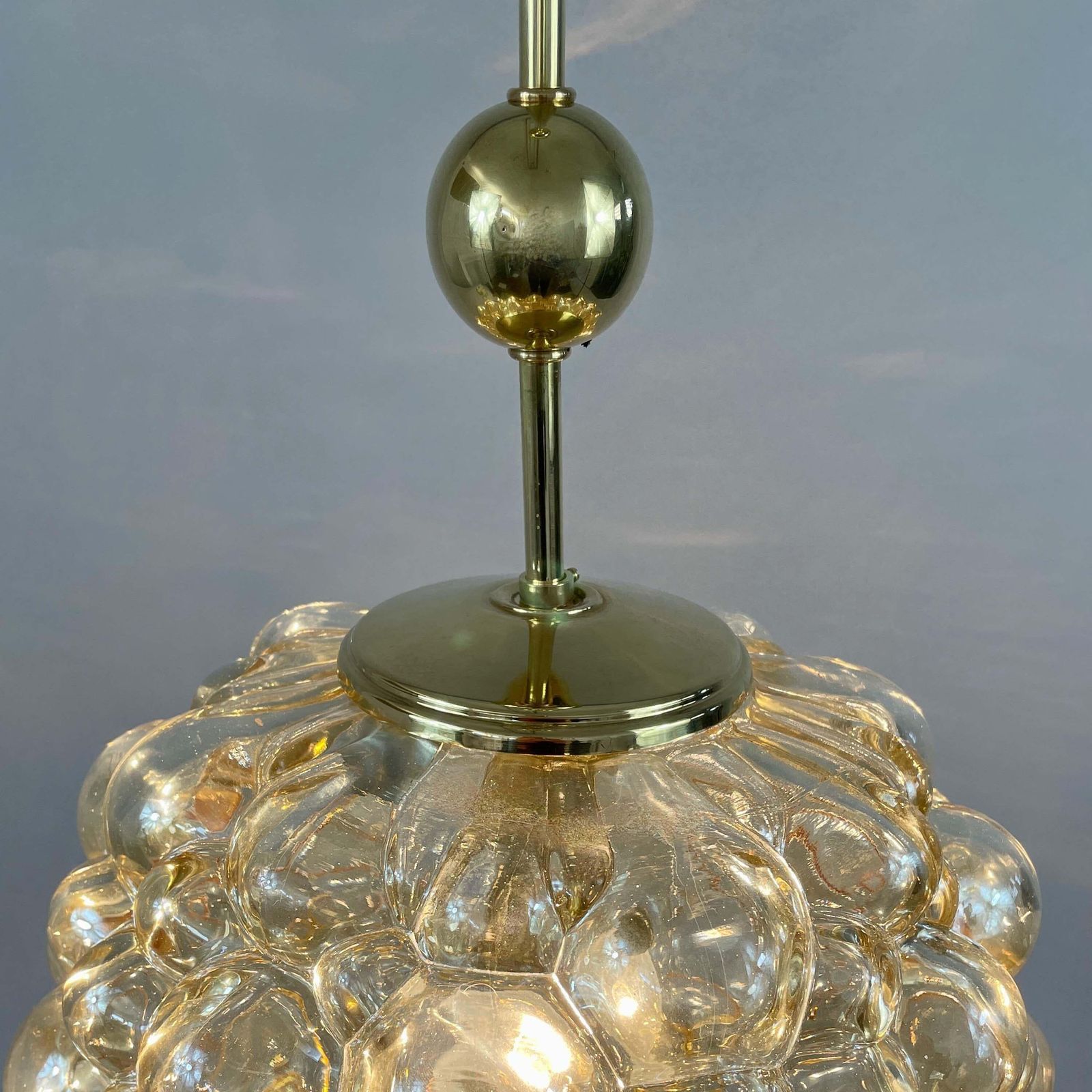 Amber Bubble Glass & Brass Pendant By Helena Tynell For Limburg, Germany 1960s photo vinterior