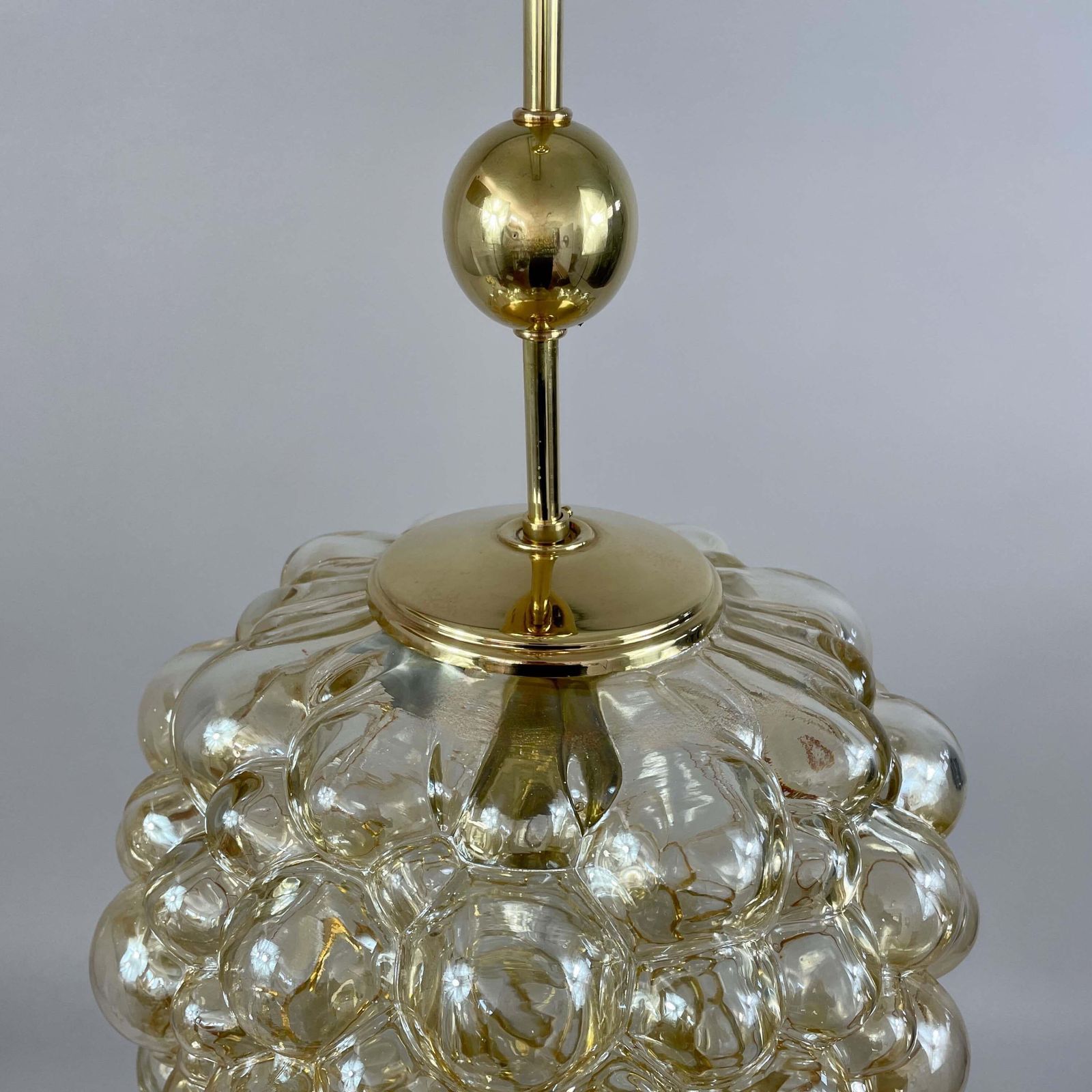 Amber Bubble Glass & Brass Pendant By Helena Tynell For Limburg, Germany 1960s photo buy