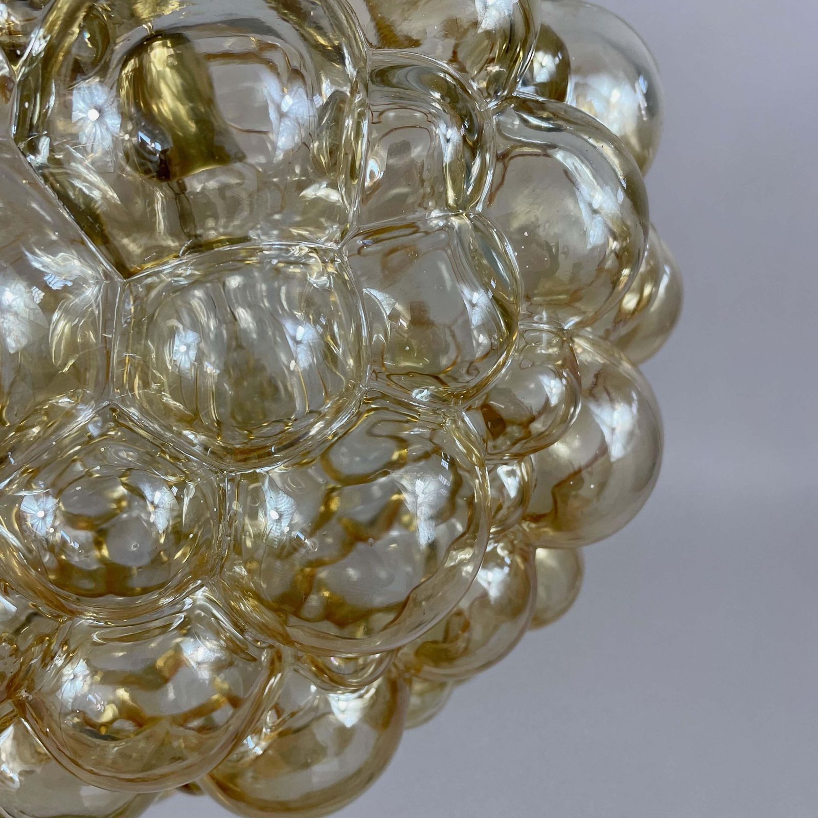 photo furniture Amber Bubble Glass & Brass Pendant By Helena Tynell For Limburg, Germany 1960s