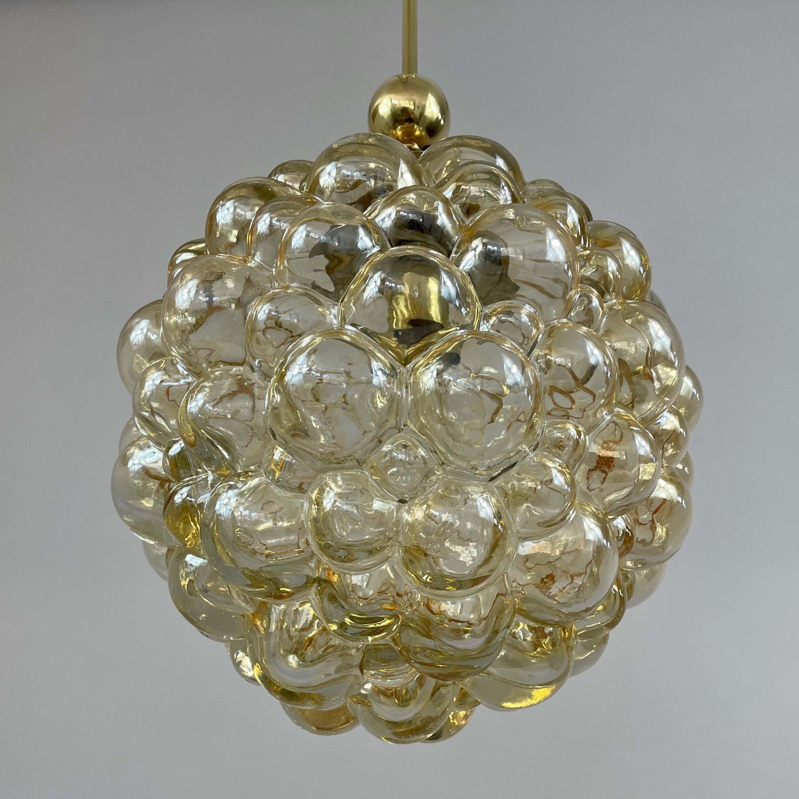 1232.0 Amber Bubble Glass & Brass Pendant By Helena Tynell For Limburg, Germany 1960s photo