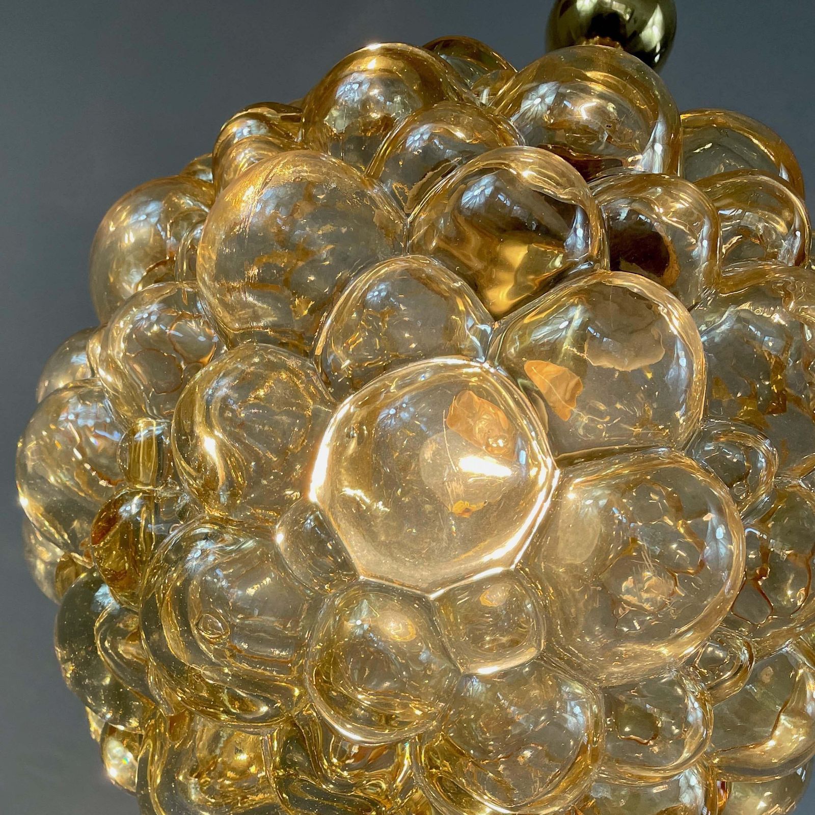 photo vintage Amber Bubble Glass & Brass Pendant By Helena Tynell For Limburg, Germany 1960s