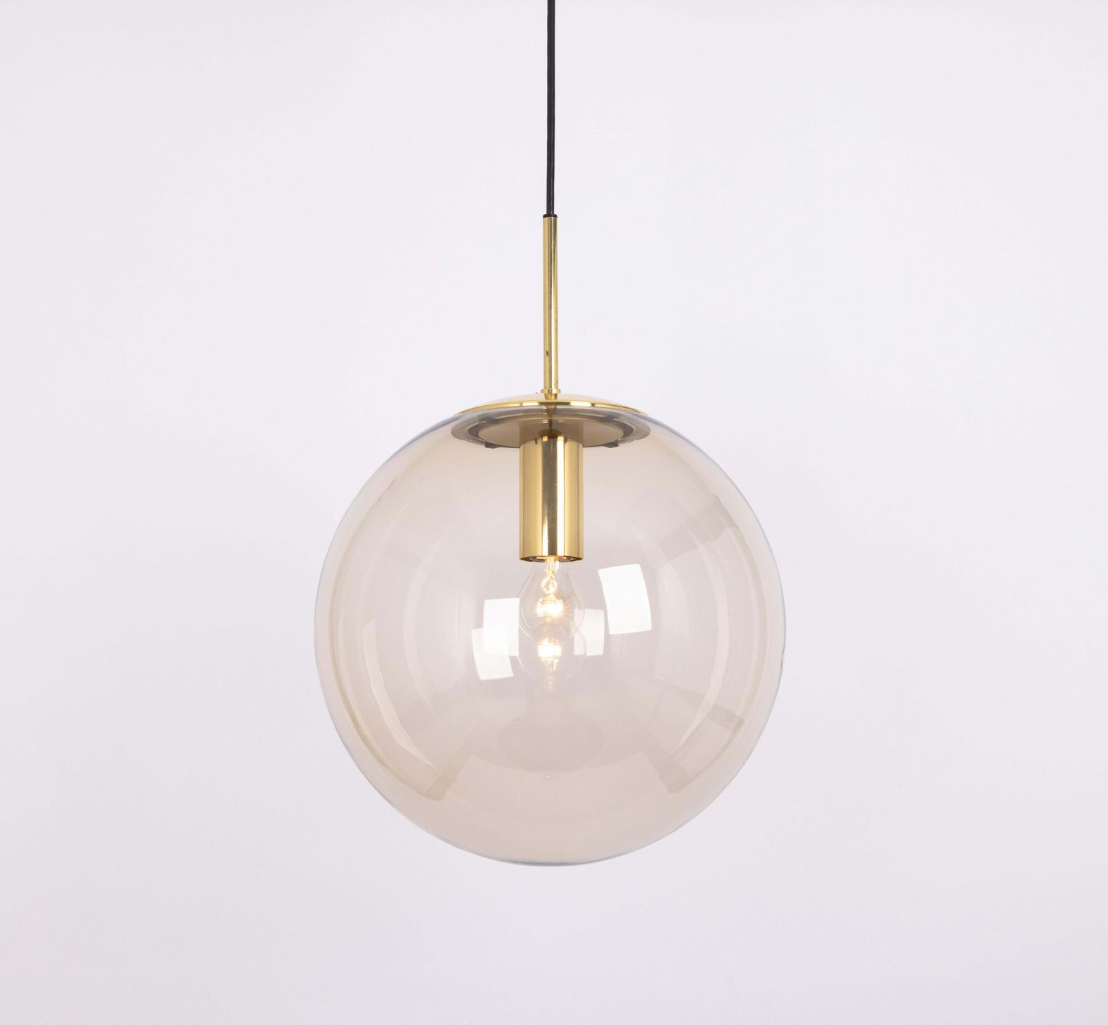 1 Of 5 Large Limburg Brass With Smoked Glass Ball Pendant, Germany, 1970s photo furniture