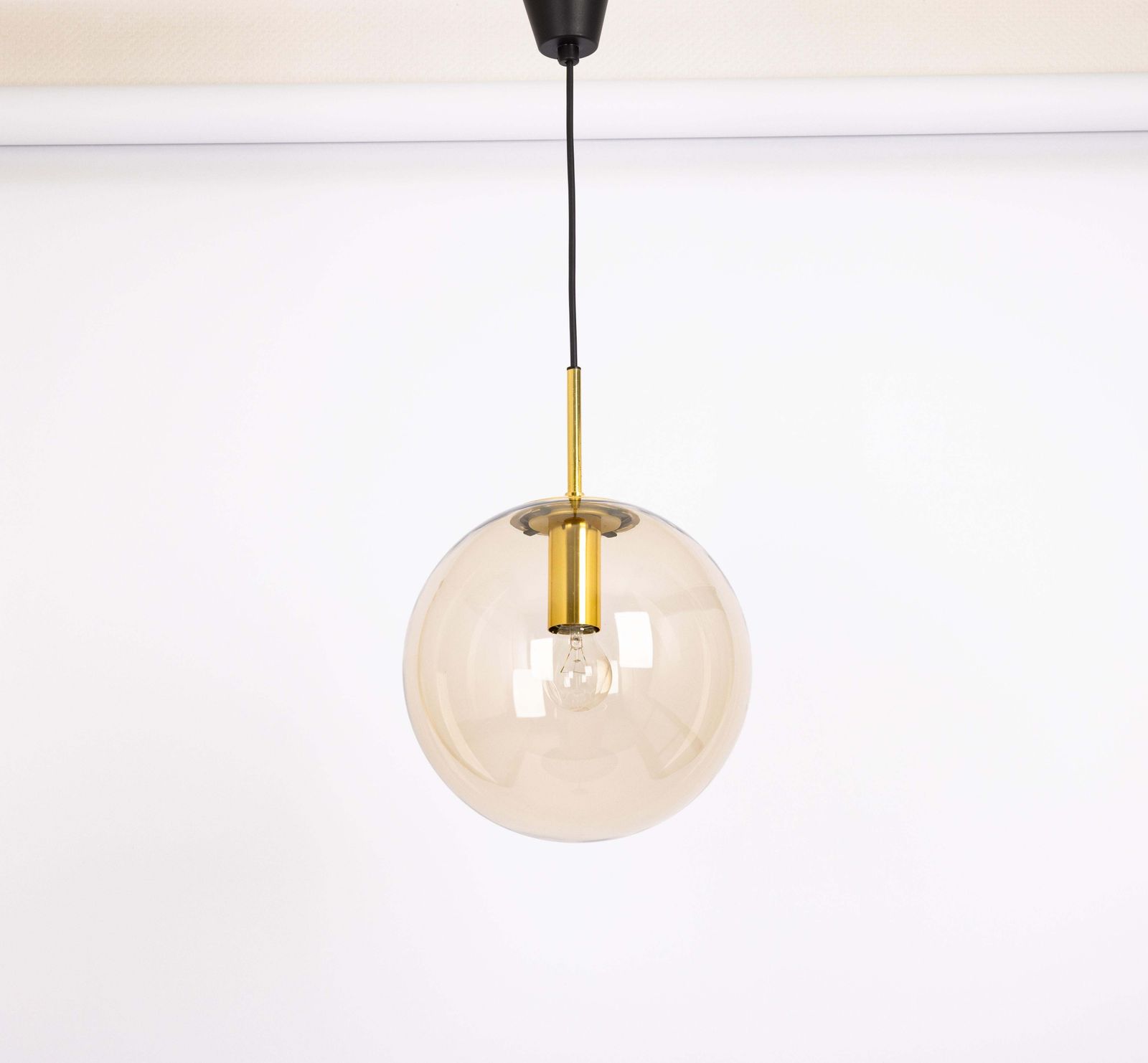 1 Of 4 Large Limburg Brass With Smoked Glass Ball Pendant, Germany, 1970s photo for sale