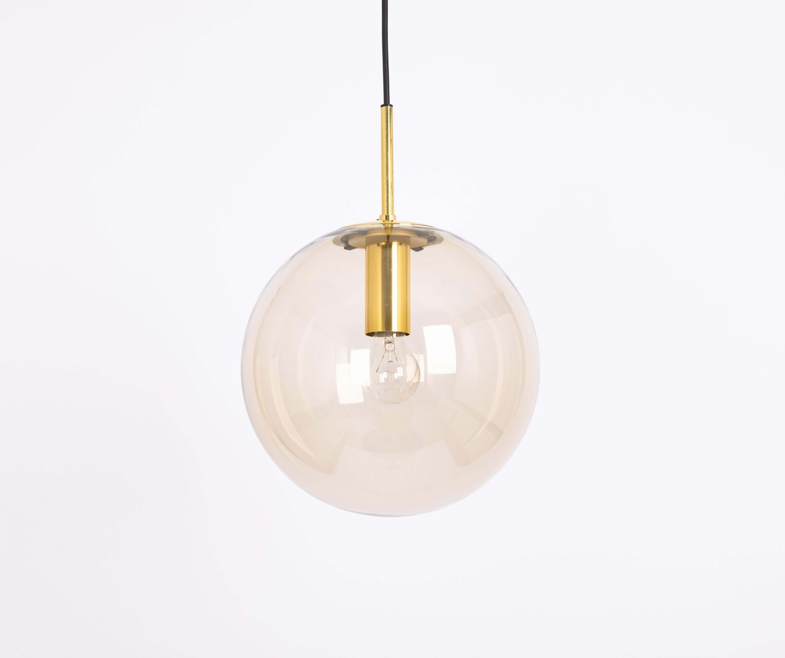1 Of 4 Large Limburg Brass With Smoked Glass Ball Pendant, Germany, 1970s photo vinterior