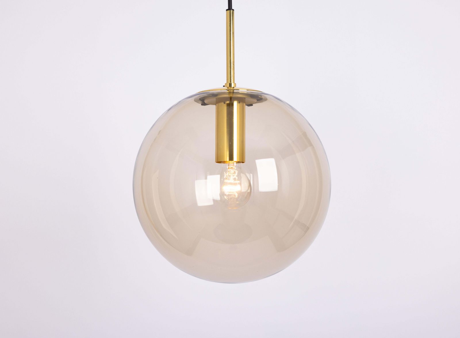1 Of 4 Large Limburg Brass With Smoked Glass Ball Pendant, Germany, 1970s photo buy