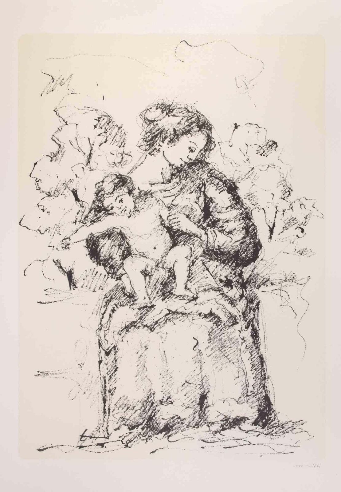 Franco Marzillimother And Child   Lithograph By Franco Marzilli   1980s1980s photo furniture