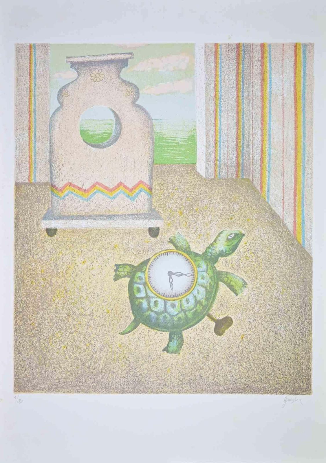Enrico Benagliathe Turtle Clock   Lithograph By Enrico Benaglia   1990s1990s