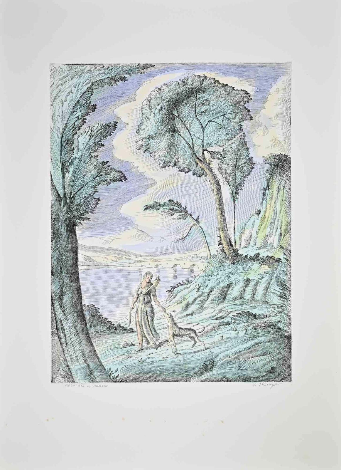 Vincenzo Maugeridiana Goddess   Etching By Vincenzo Maugeri   1990s1990s