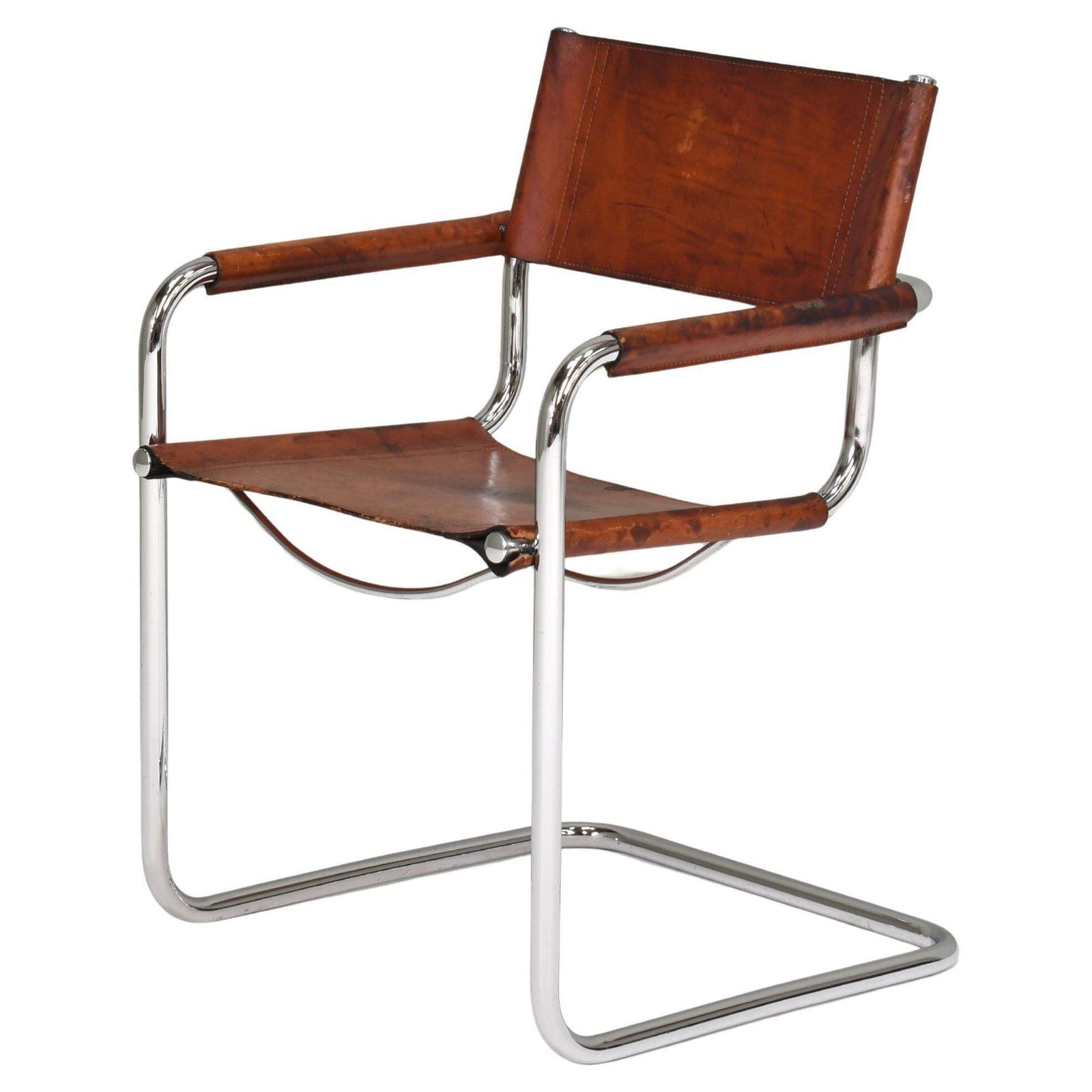 Mart Stam S34 Dining Armchair In Cognac Saddle Leather, 1970s